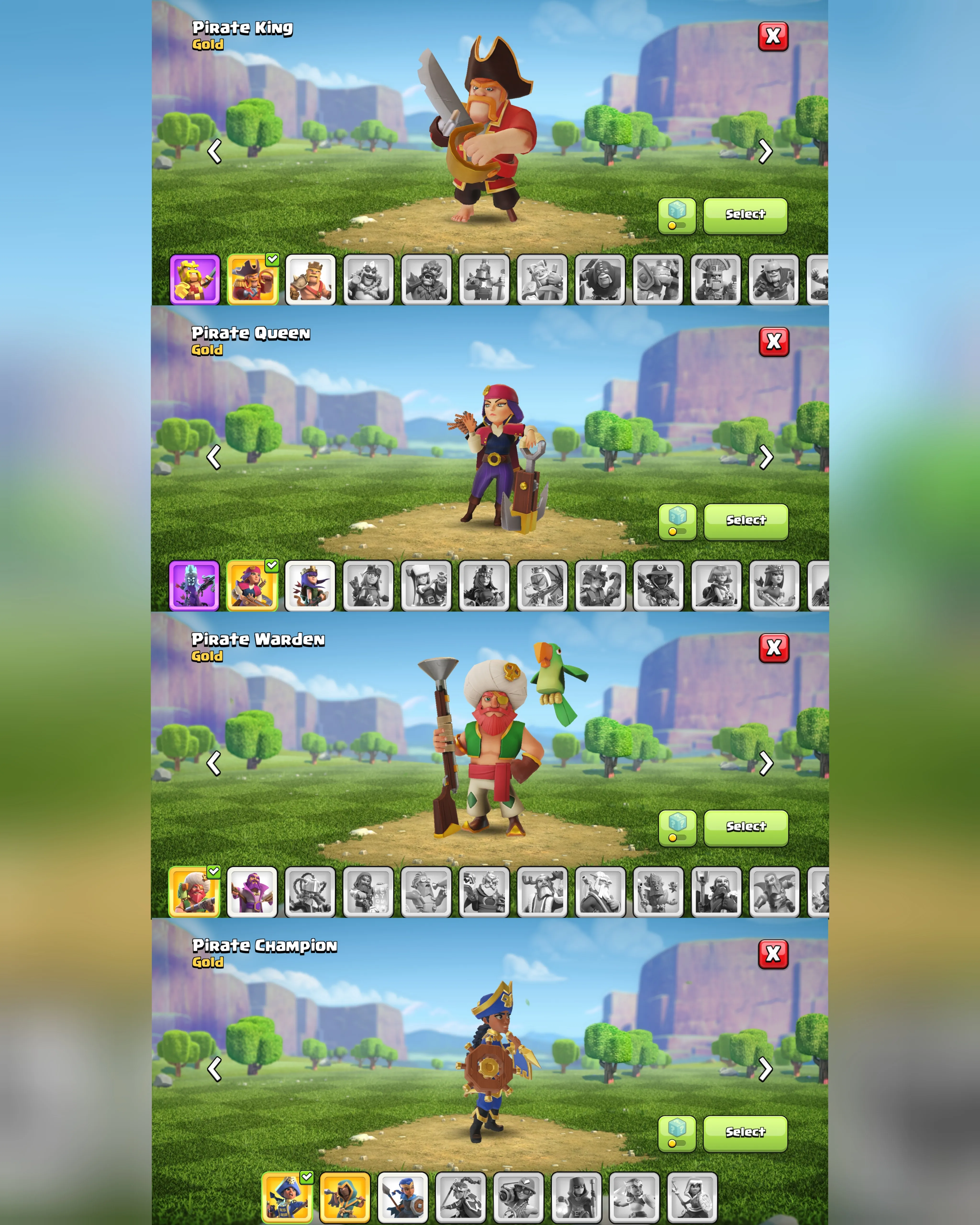 C075 TH13 PIXEL SCENERY - XP163 - 375 GEMS - CN 1000 GEMS - BK57 SKIN2 GG7 - AQ75 SKIN2 FA8 -GW50 SKIN PIRATE WARDEN FB4