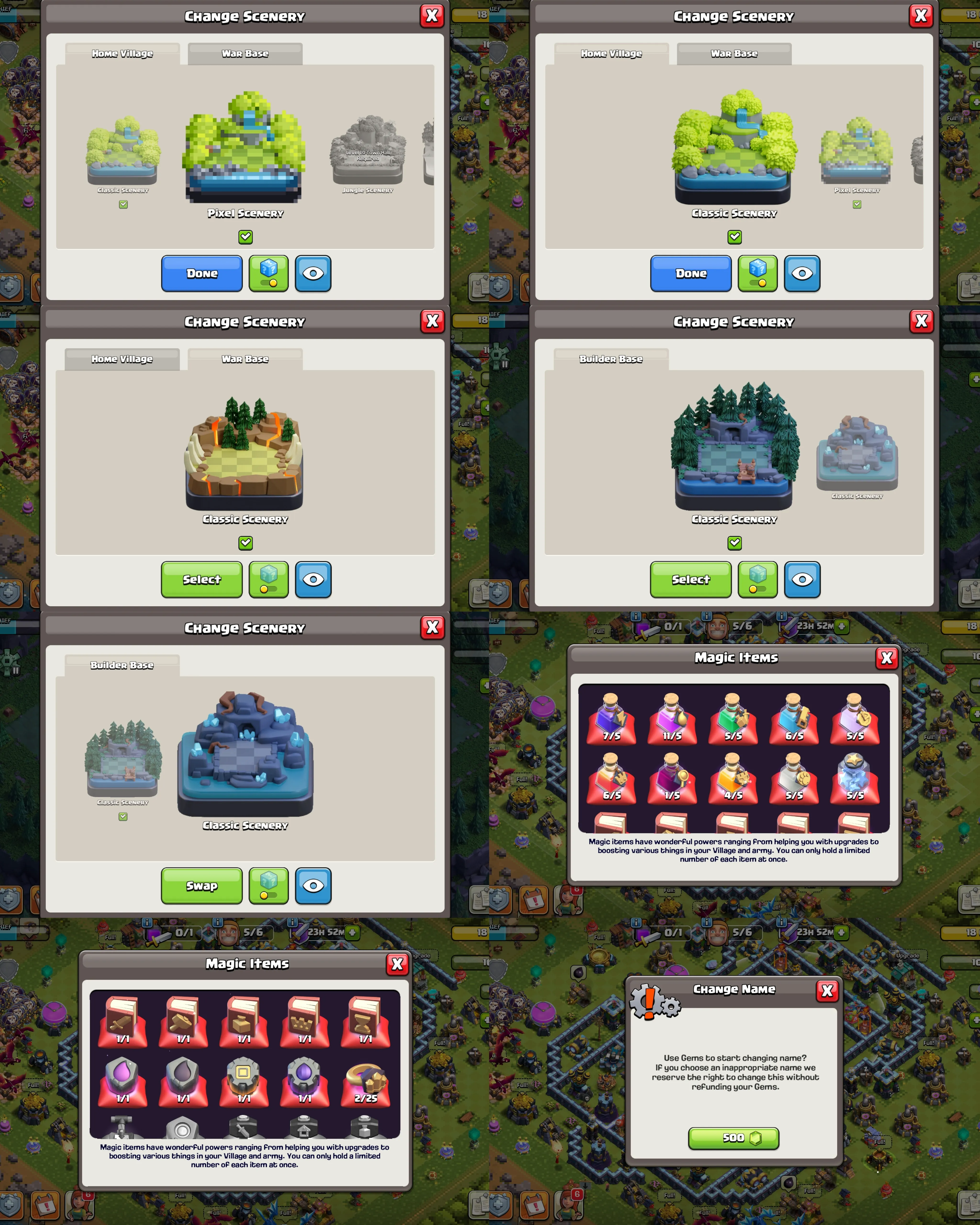 C076 TH13 PIXEL SCENERY - XP197 - 5133 GEMS - CN 500 GEMS - BK64 SKIN3 GG14 -AQ65 SKIN2 FA14-GW50 SKIN WARDEN MASTER FB1