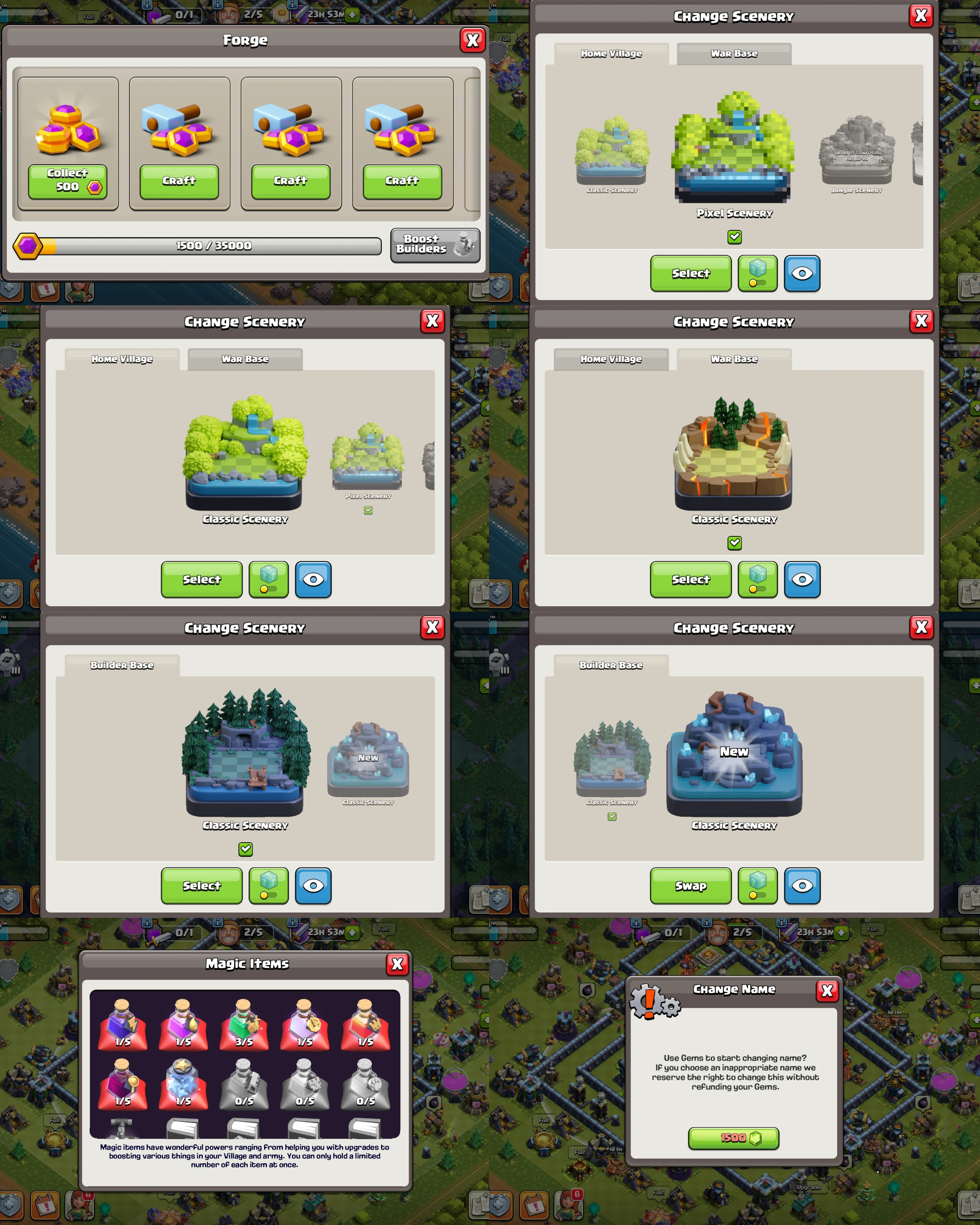 C079 TH13 PIXEL SCENERY - XP176 - 160 GEMS - CN 1500 GEMS - BK65 SKIN3 - AQ73 SKIN ICE QUEEN - GW48 SKIN PARTY WARDEN