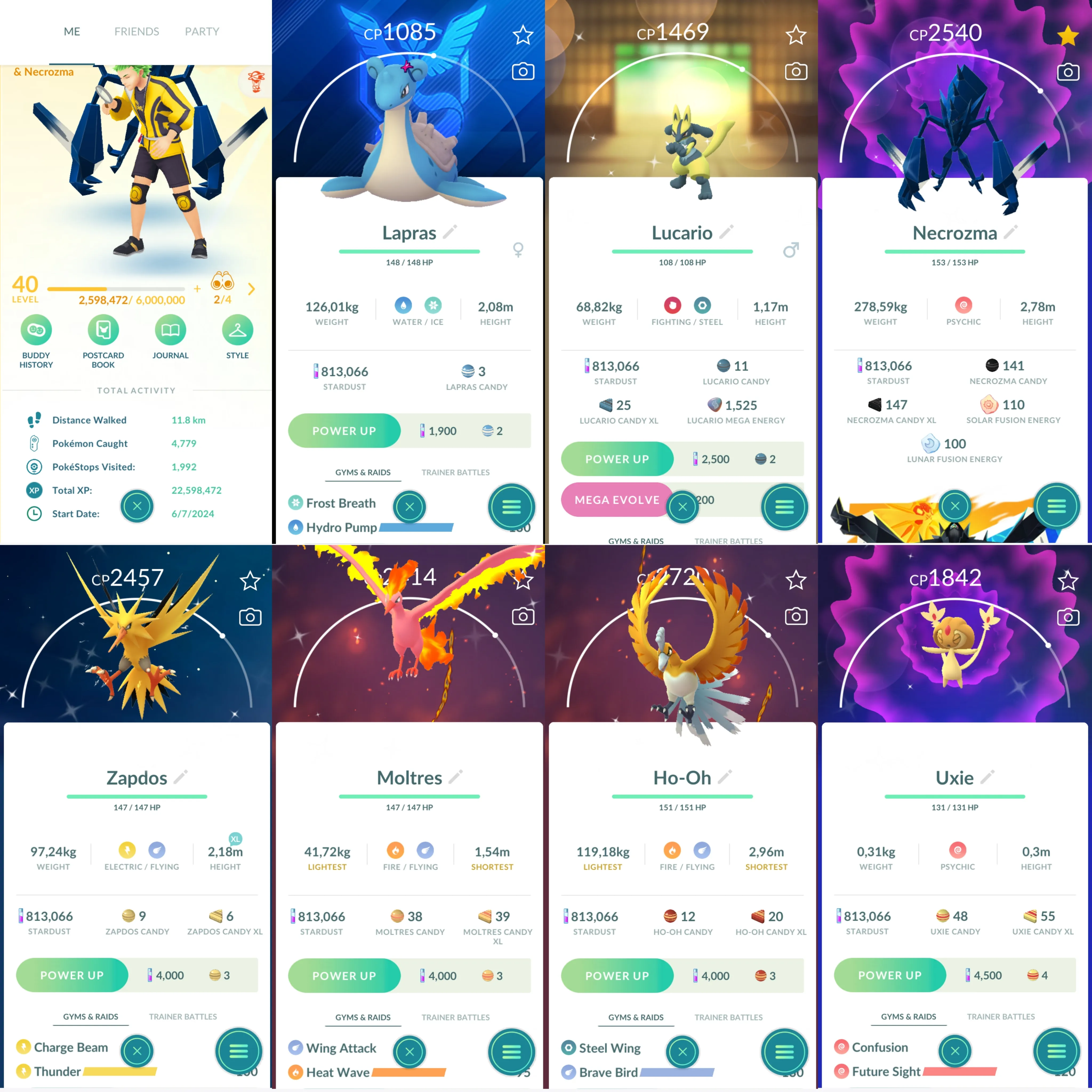 1223 LV40 Uxie100 Pikachu WCS2024 Hawaii BG Lapras Mystic BG Ponyta Valor BG Necrozma BG Shiny: mega Lucario, necrozma