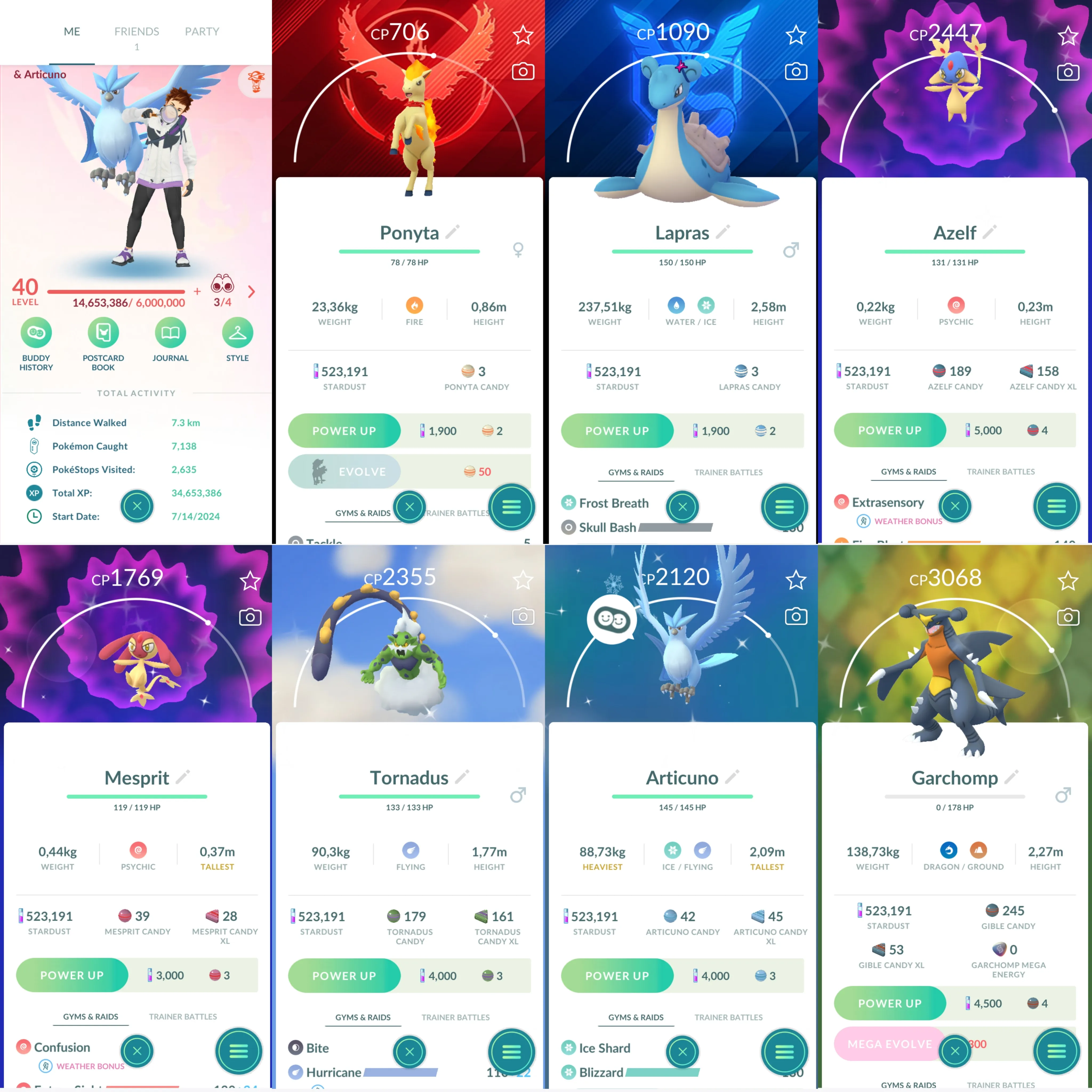 1236 LV40 Azelf100 SpBG: lapras, ponyta Shiny: azelf, mesprit, tornadus, articuno, garchomp, serperior