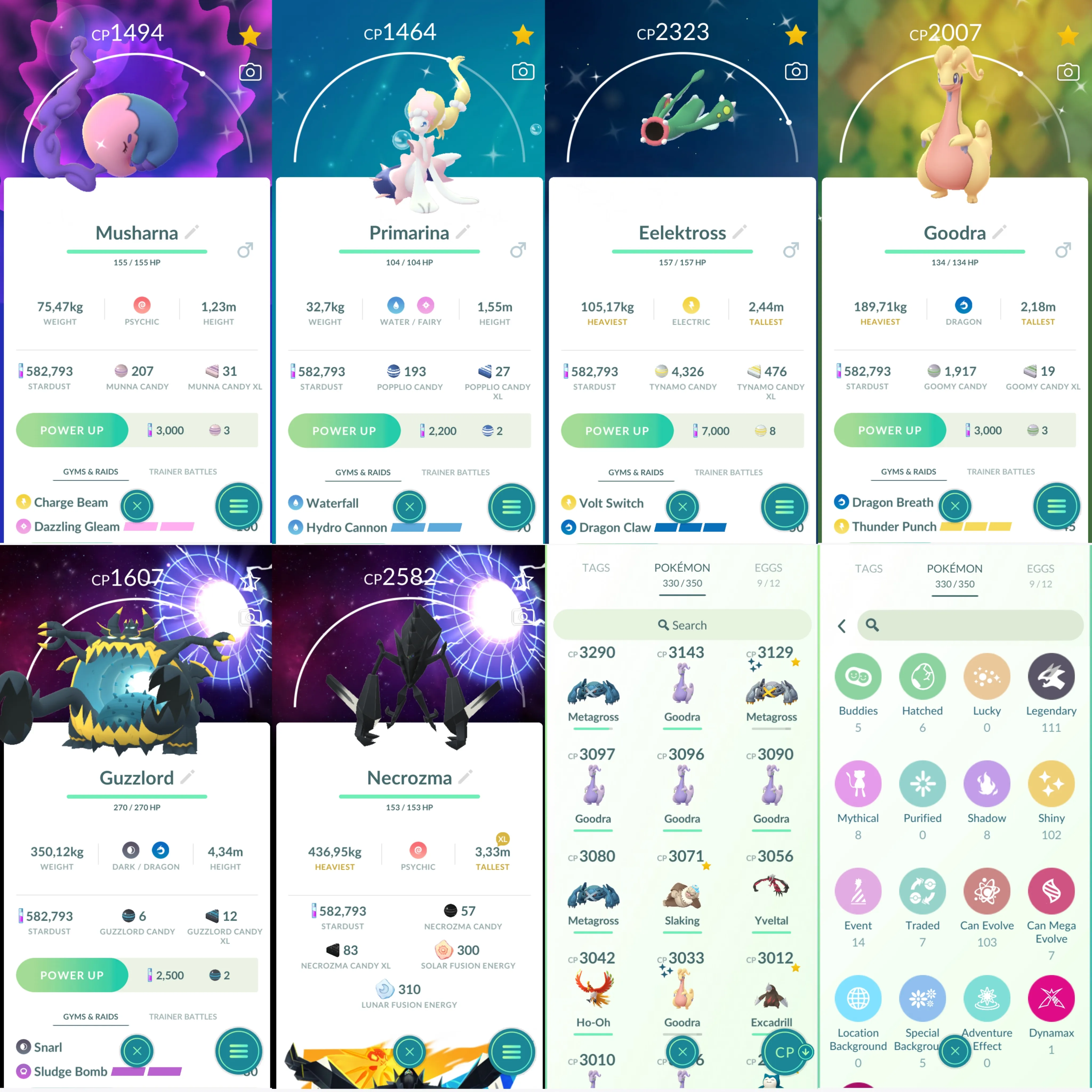 1238 LV41 SpBG: ponyta, guzzlord, necrozma Shiny: mega lucario, kyogre, metagross, moltres, thundurus, yveltal