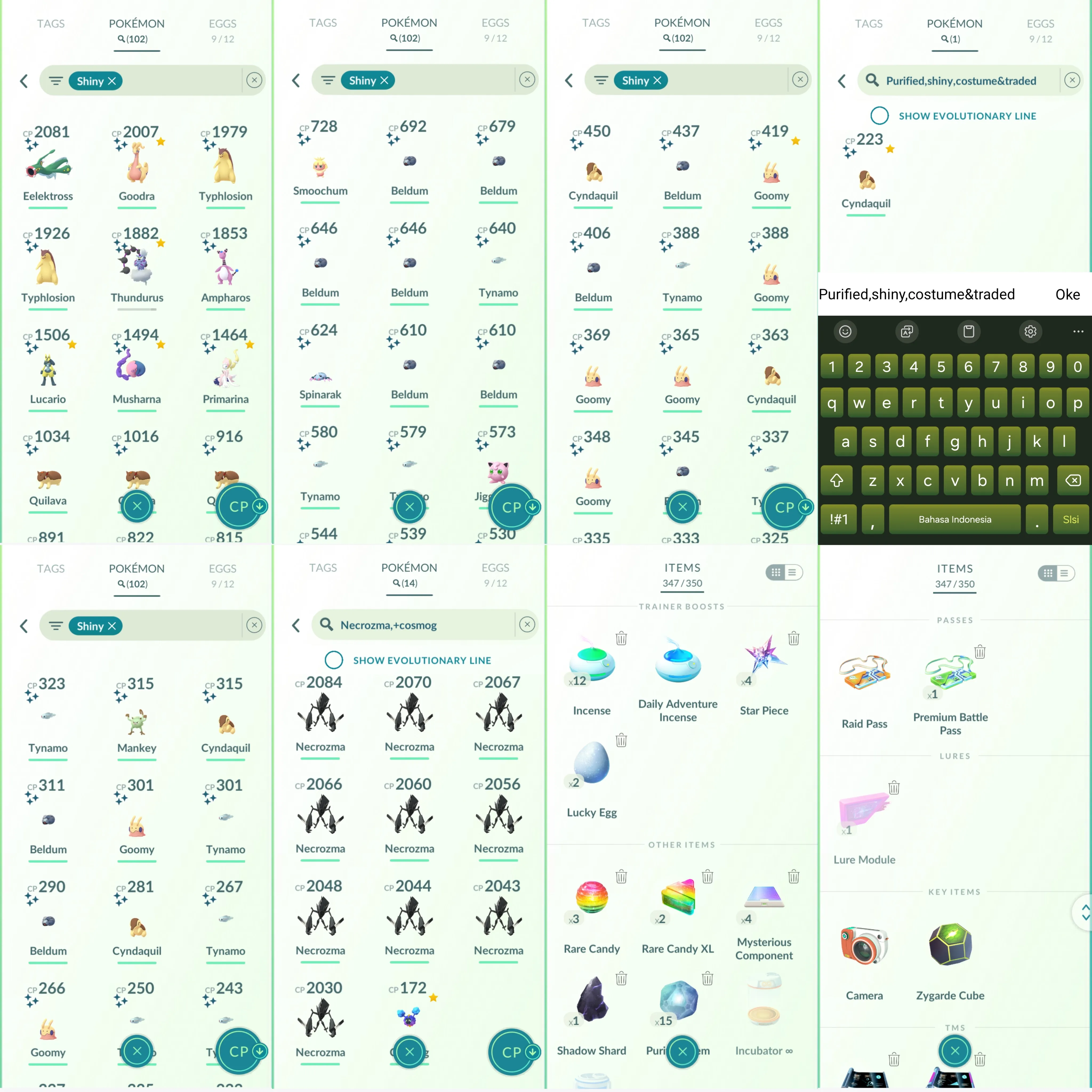 1238 LV41 SpBG: ponyta, guzzlord, necrozma Shiny: mega lucario, kyogre, metagross, moltres, thundurus, yveltal