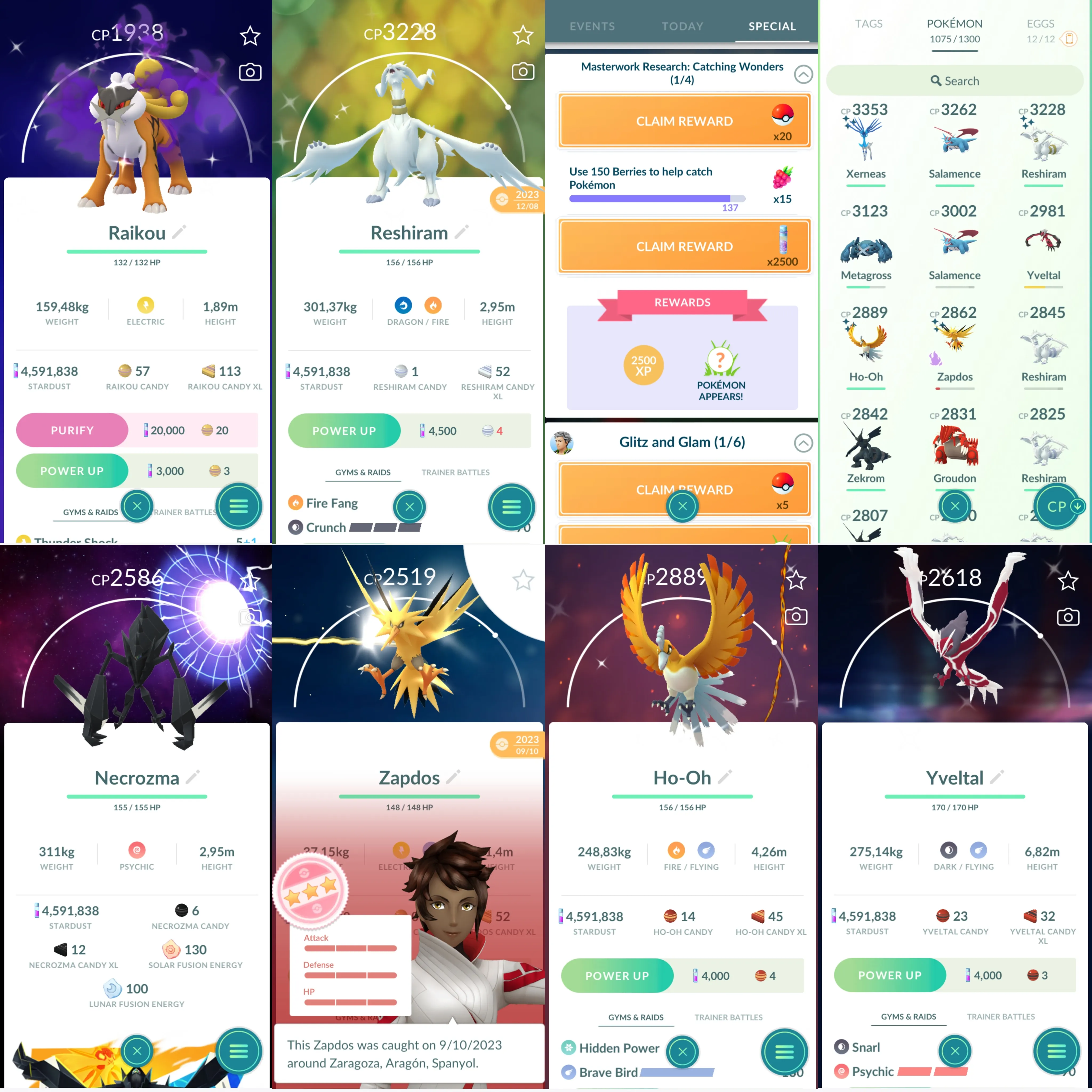 1250 LV44 Coin: 3650 RCandy 394 Shiny: shadow mewtwo, mega Lucario, charizard, mega heracross, shadow zapdos, xerneas