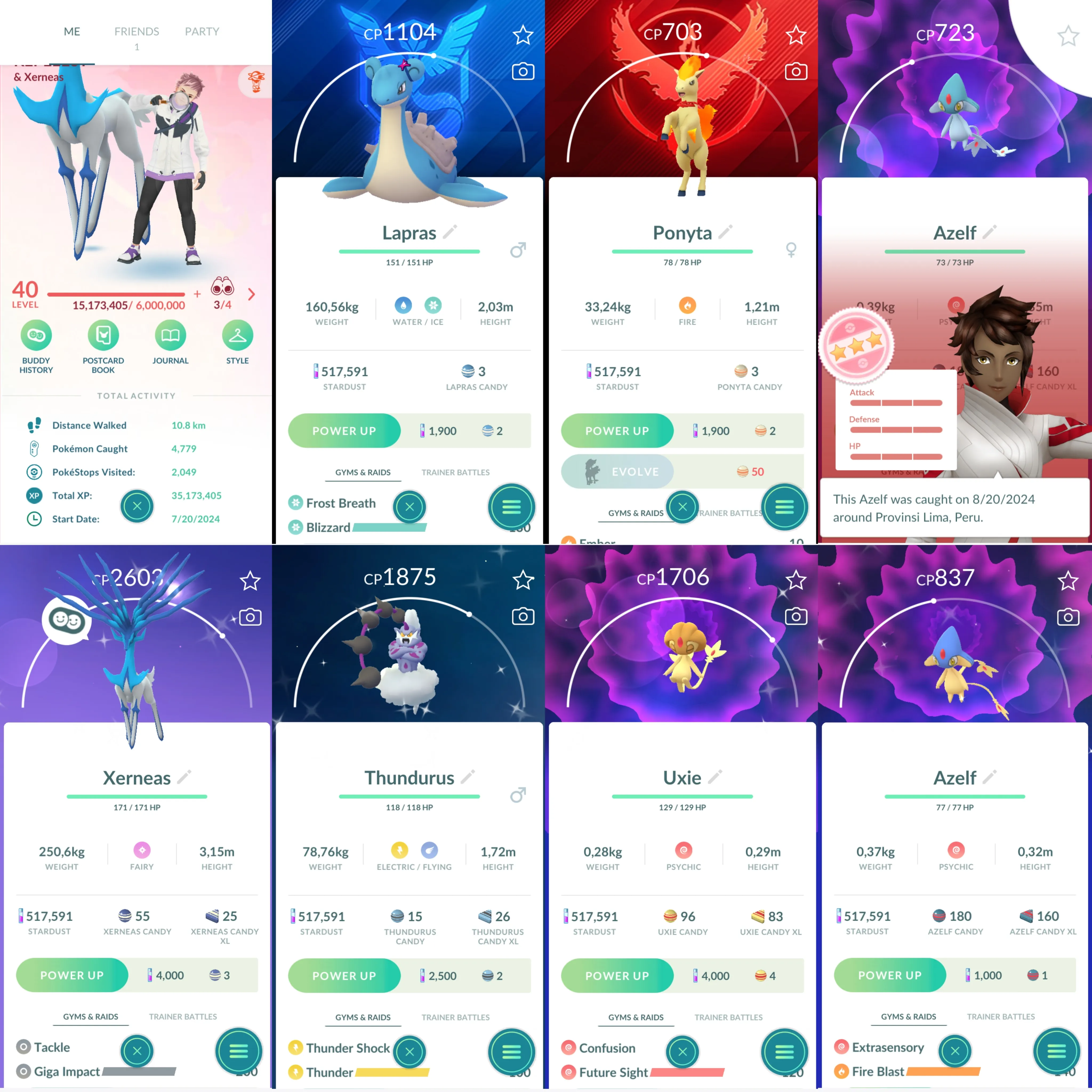 1253 LV40 Azelf100 SpBG: Ponyta,Lapras Shiny: xerneas, onix, alolan Vulpix, thundurus, uxie, azelf, alolan Ninetales