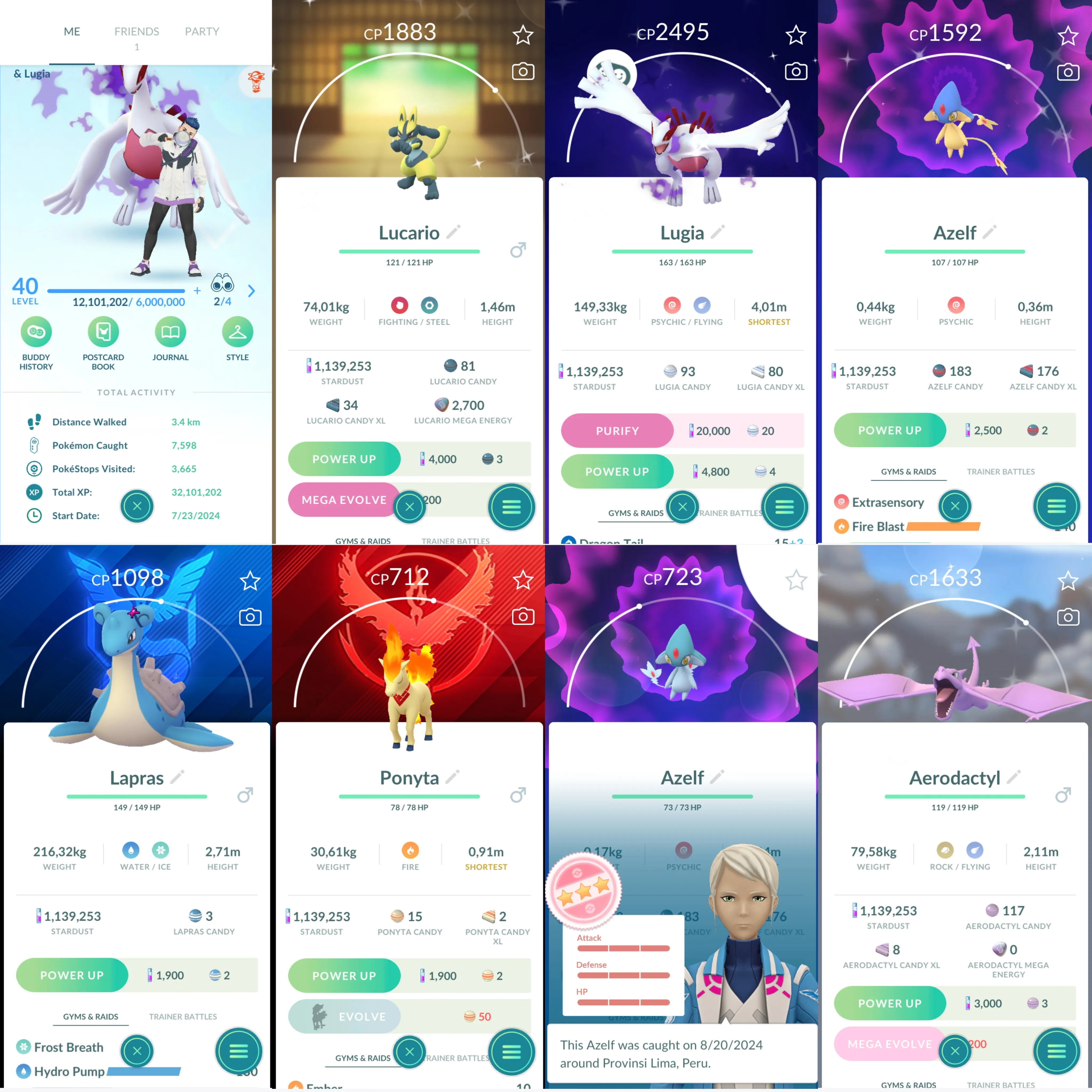 1255 LV40 Azelf100 SpBG Lapras+Ponyta Shinu: shadow lugia, mega Lucario, gastly, kabuto, Aerodactyl, azelf