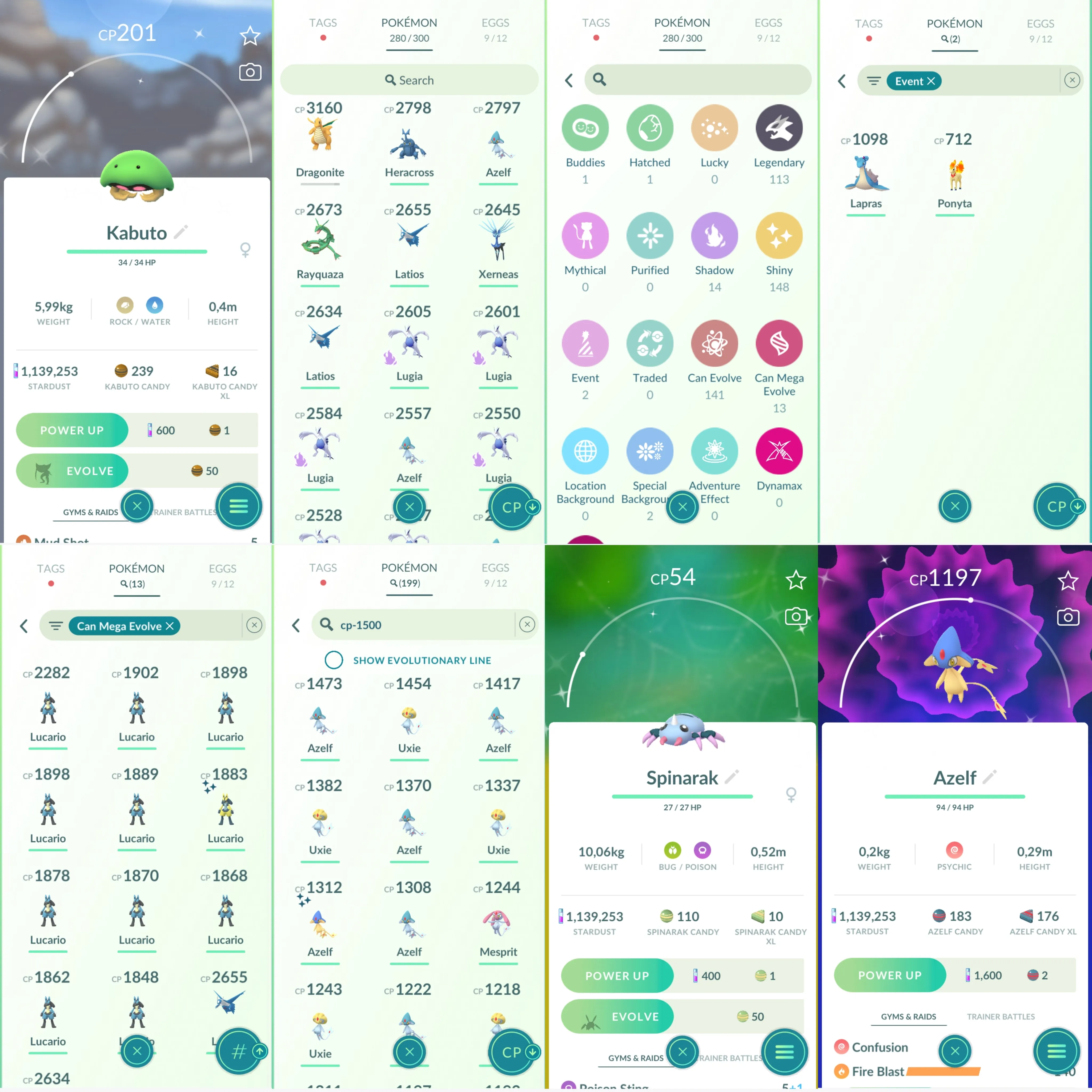 1255 LV40 Azelf100 SpBG Lapras+Ponyta Shinu: shadow lugia, mega Lucario, gastly, kabuto, Aerodactyl, azelf