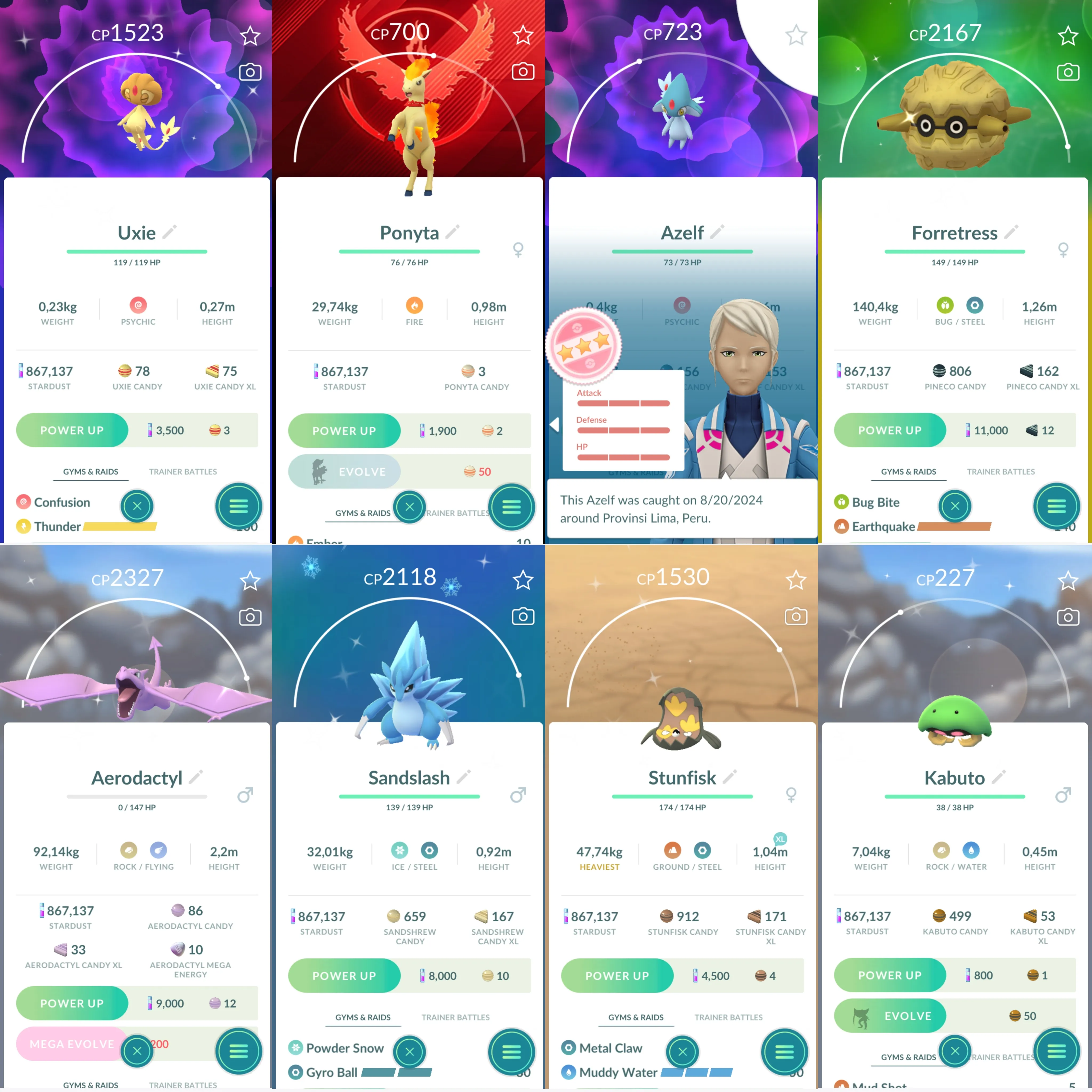 1257 LV40 Lugia100 Azelf100 SpBG Lapras+Ponyta Shiny: mega Lucario x3, mega latios, onix, shundo Scyther, azelf.tornadus