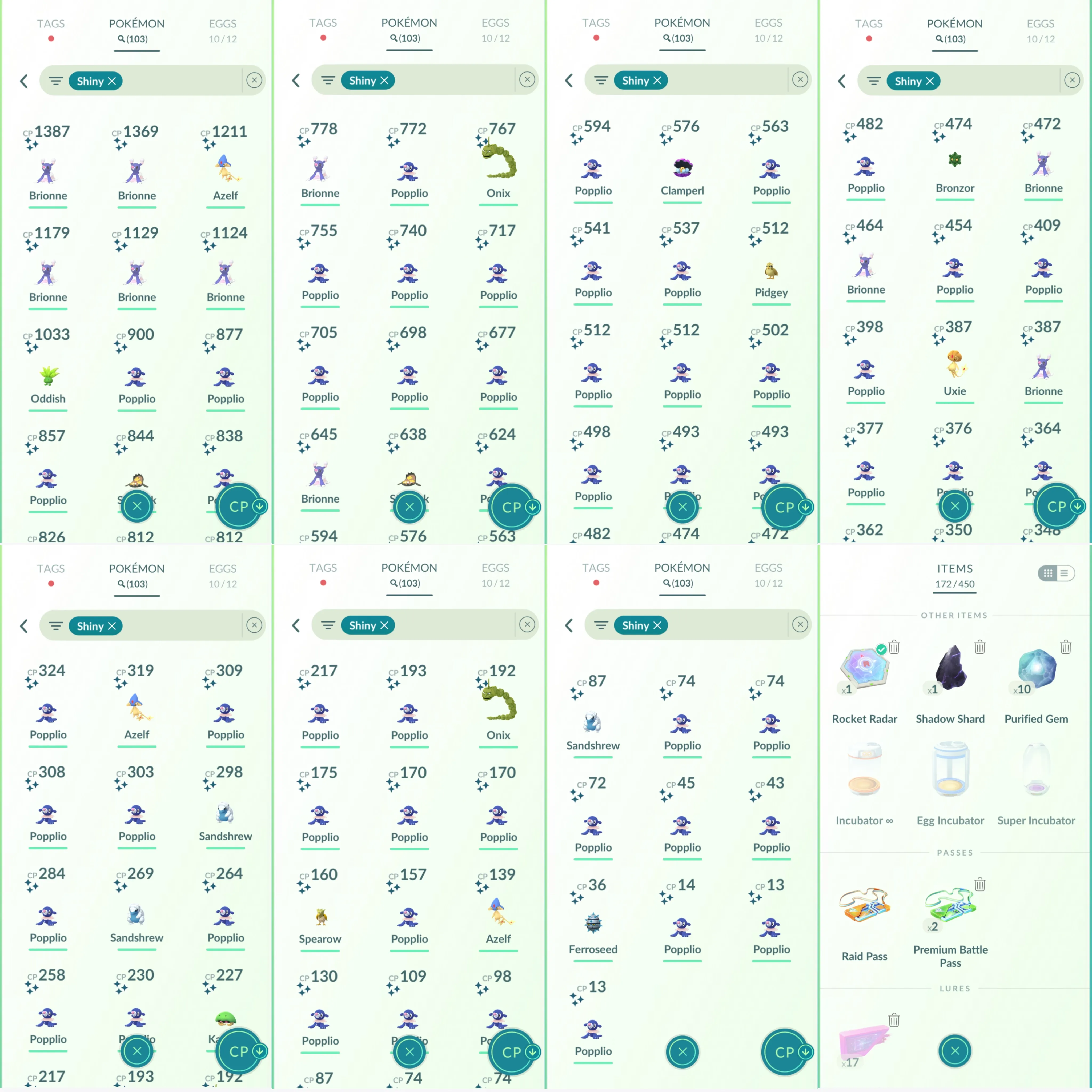 1257 LV40 Lugia100 Azelf100 SpBG Lapras+Ponyta Shiny: mega Lucario x3, mega latios, onix, shundo Scyther, azelf.tornadus