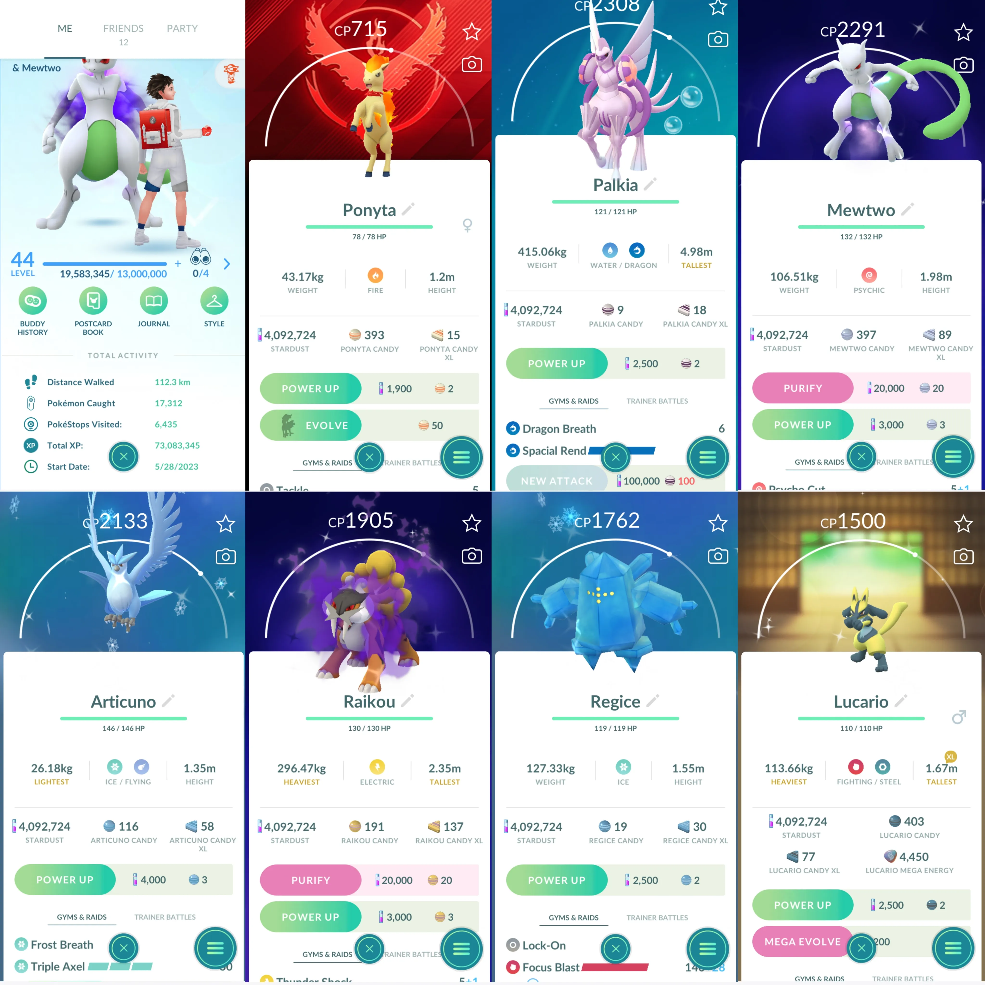 1297 LV44 Palkia Spacial Rend Sp Bg Ponyta Enamorus Shiny: shadow mewtwo, mega Lucario, riolu, shadow suicune (only 1)