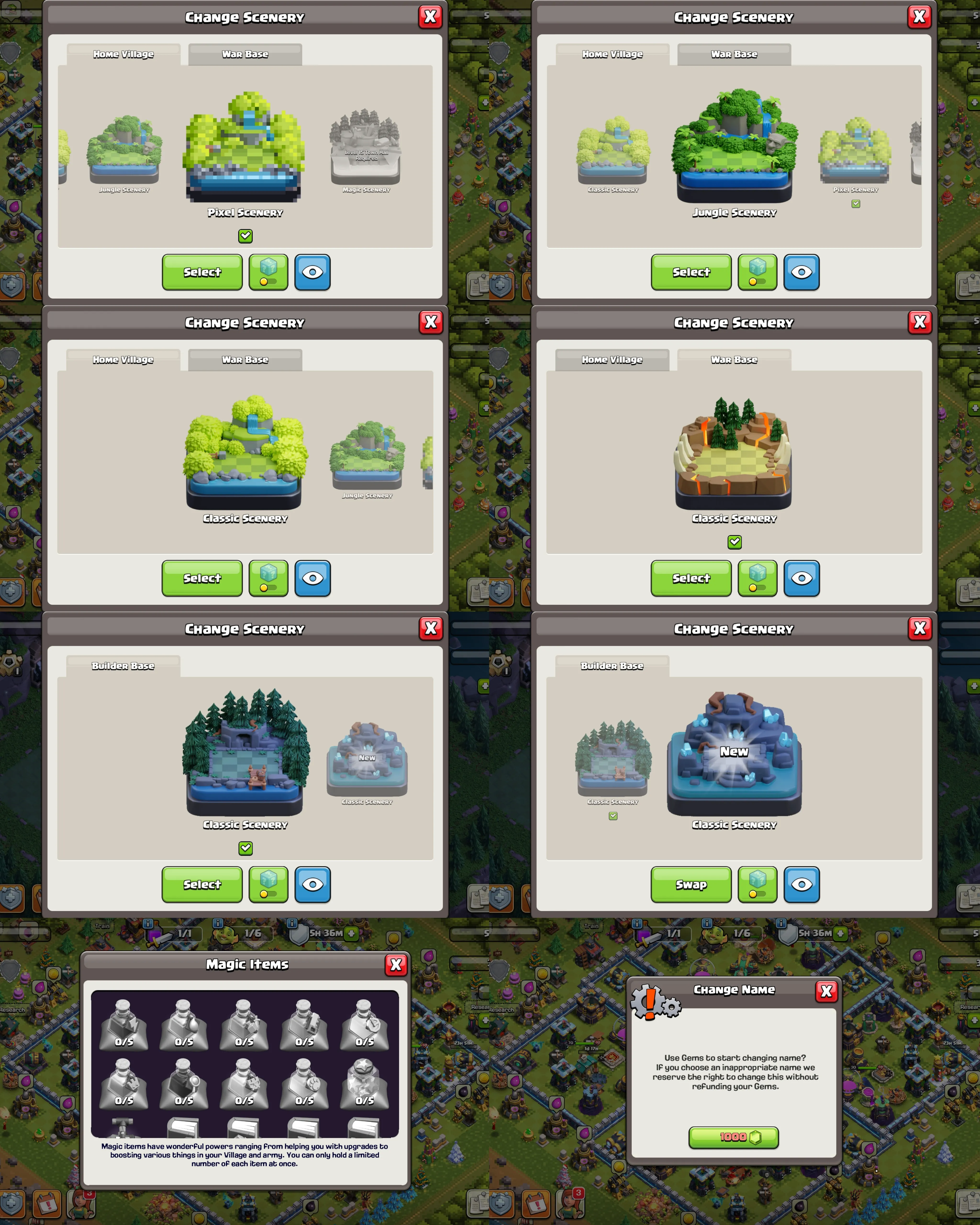C085 TH14 SCENERY2 - XP209 - 85 GEMS - CN 1000 GEMS - BK70 SKIN3 - AQ75 SKIN2 - GW51 SKIN PIMAL WARDEN FB5 - RC30 - BM13