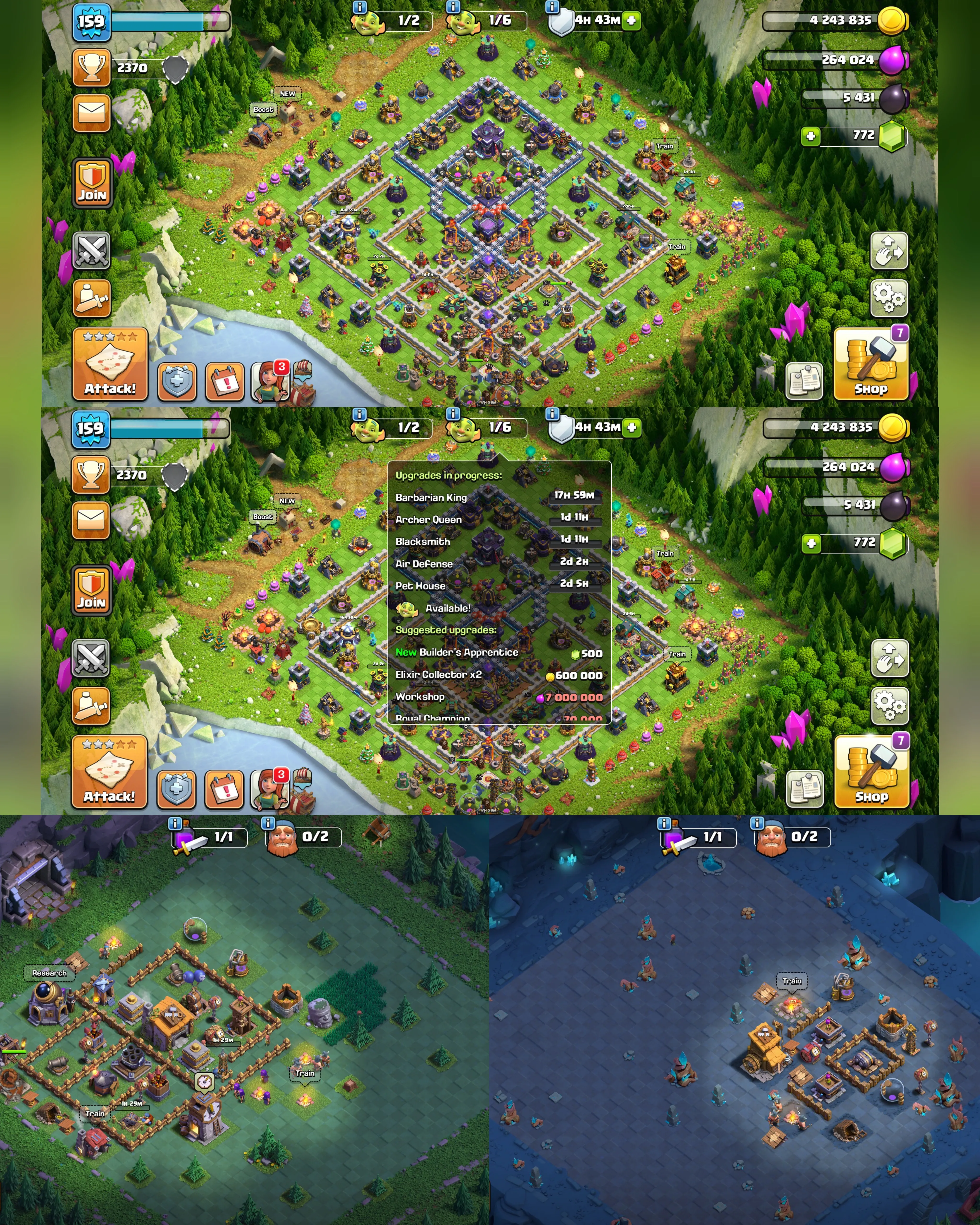 C087 TH15 SCENERY2 - XP159 - 772 GEMS - CN 500 GEMS - BK36 SKIN2 - AQ64 SKIN PIRATE QUEEN - GW19 SKIN WARDEN OF THE NORTH