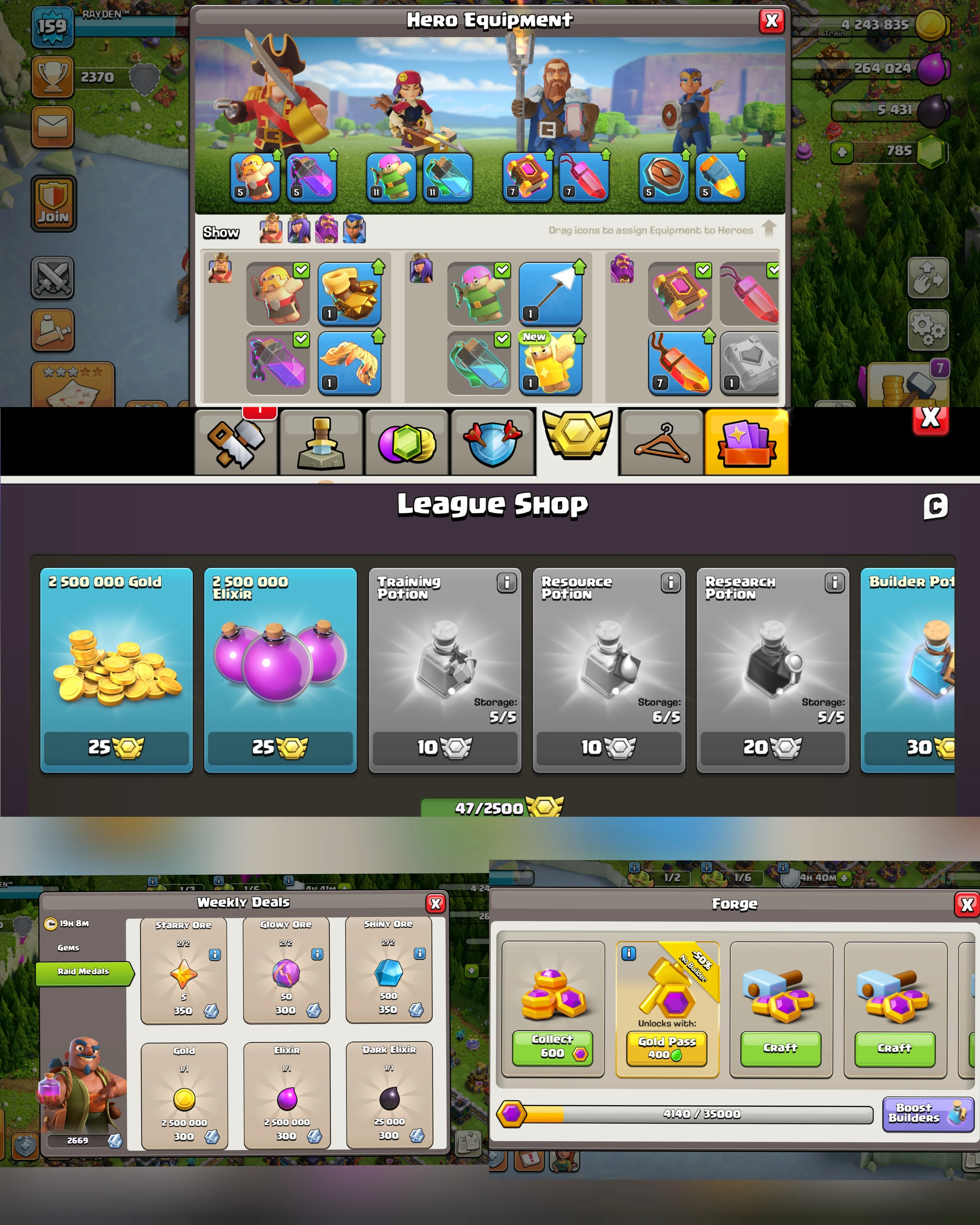 C087 TH15 SCENERY2 - XP159 - 772 GEMS - CN 500 GEMS - BK36 SKIN2 - AQ64 SKIN PIRATE QUEEN - GW19 SKIN WARDEN OF THE NORTH