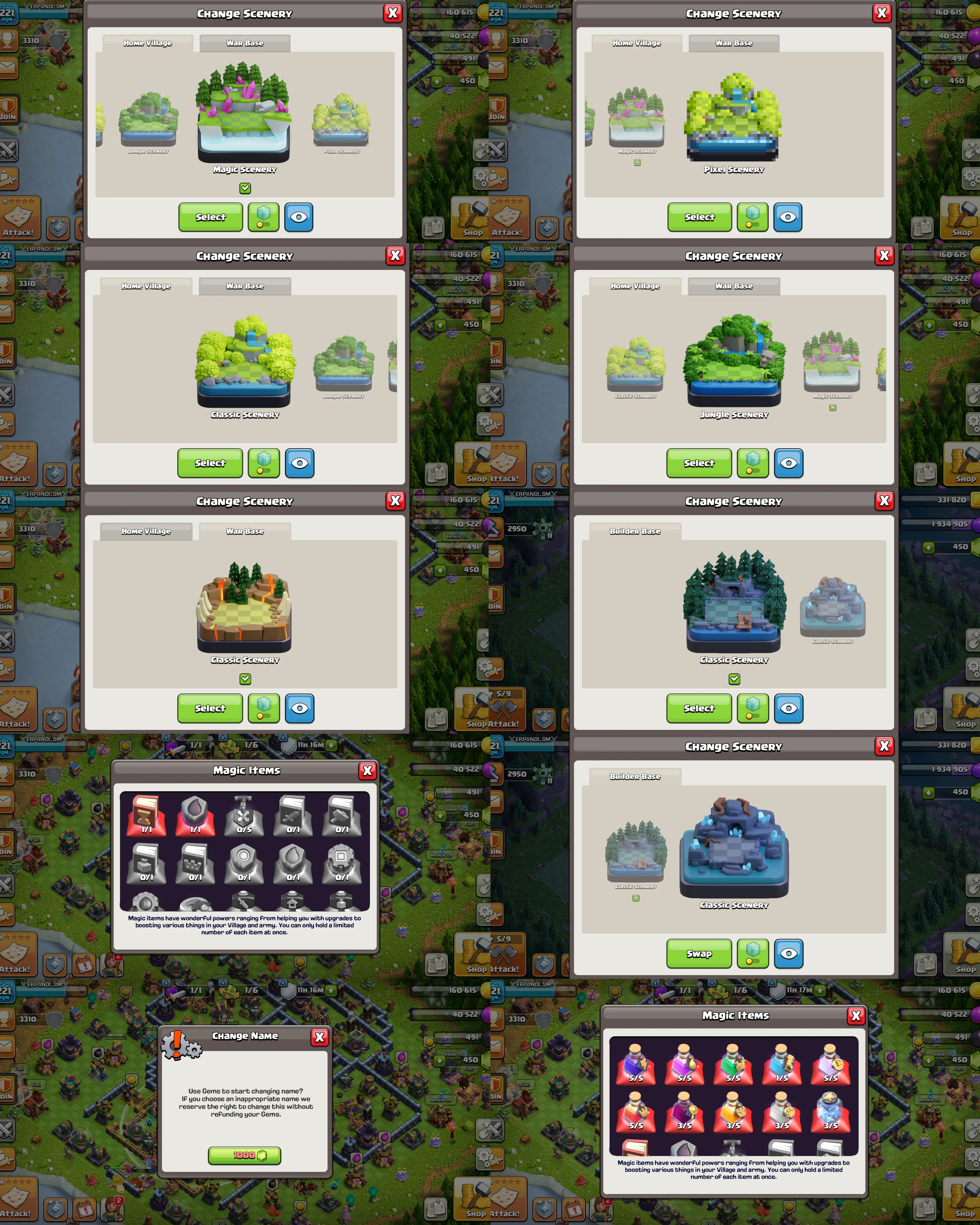 C089 TH16 SCENERY3 - XP221 - 434 GEMS - CN 1000 GEMS - BK57 SKIN PIXEL KING - AQ69 - GW34 - RC13 - BM25 - BC19