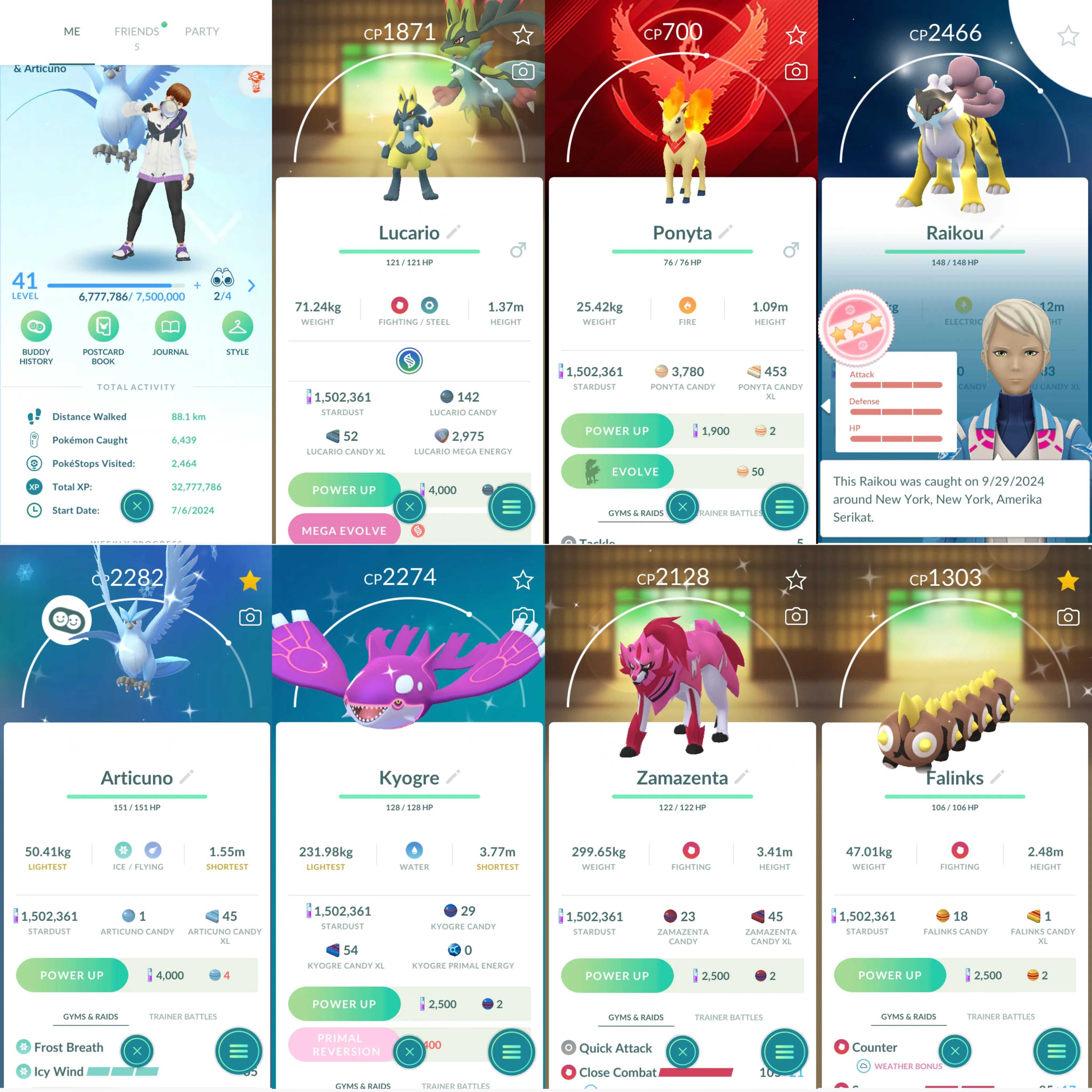 1354 LV41 Raikou100 x2 Shiny: zamazenta, eevee, kyogre, articuno, mega lucario, falinks, ducklett, Meowth, marill, primarina