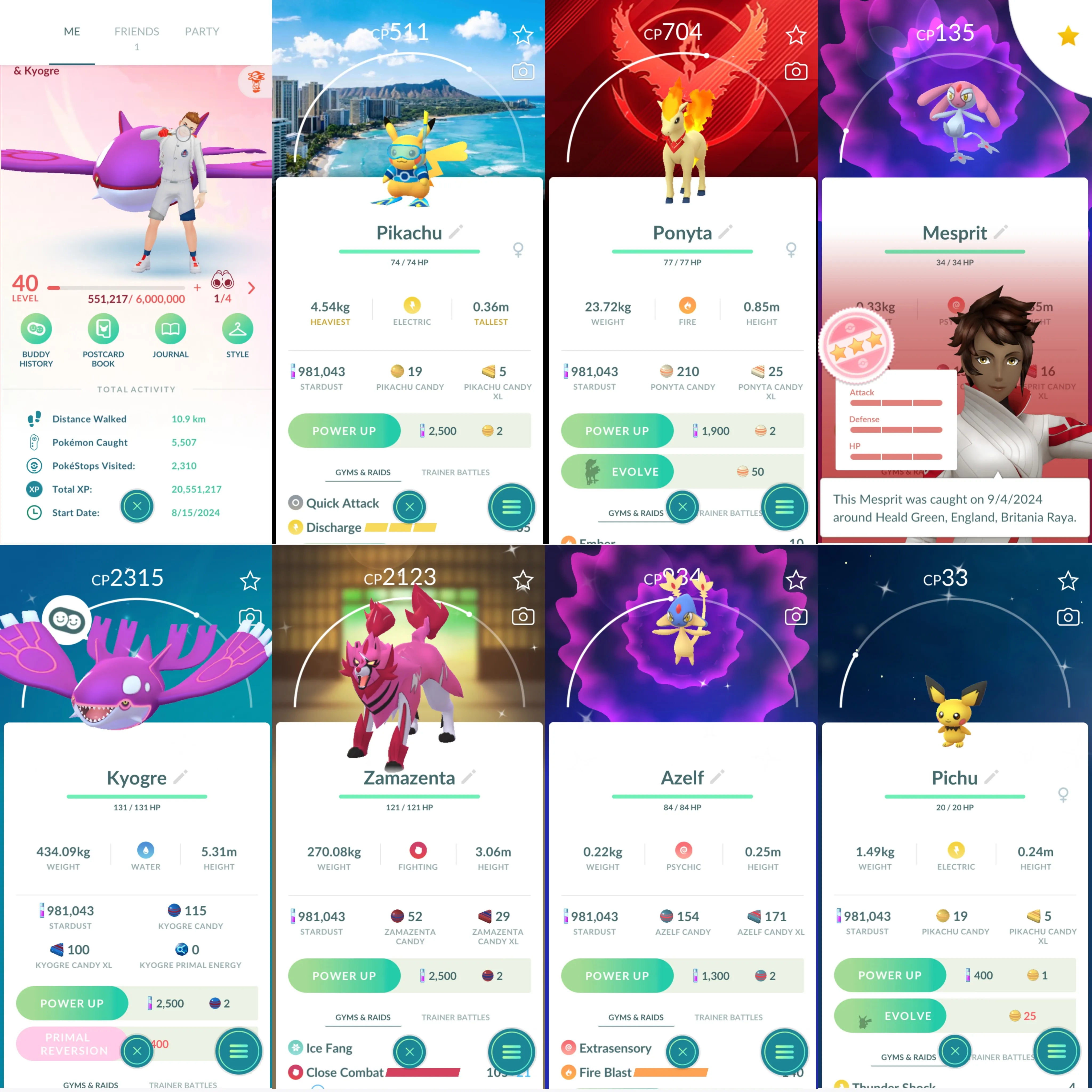 1363 LV40 Coin 1754 Pikachu WCS 2024 Hawaii Mesprit100 Shiny: zamazenta, kyogre, pichu, azelf, hisui arcanine, mega mawile