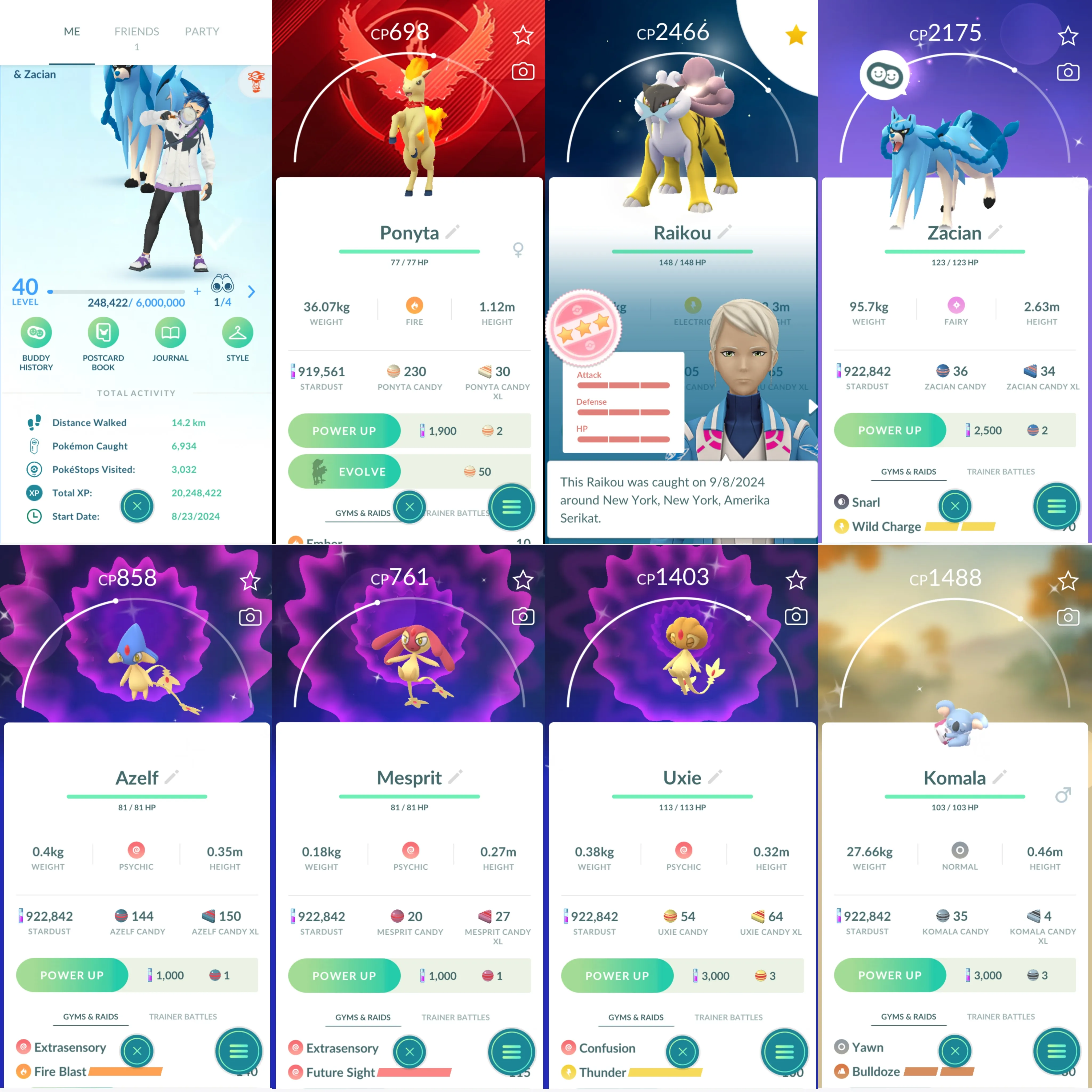 1368 LV40 Mesprit100 Raikou100 Shiny: zacian, charmeleon, azelf, mesprit, uxie, komala, absol, falinks, mega mawile, wooloo