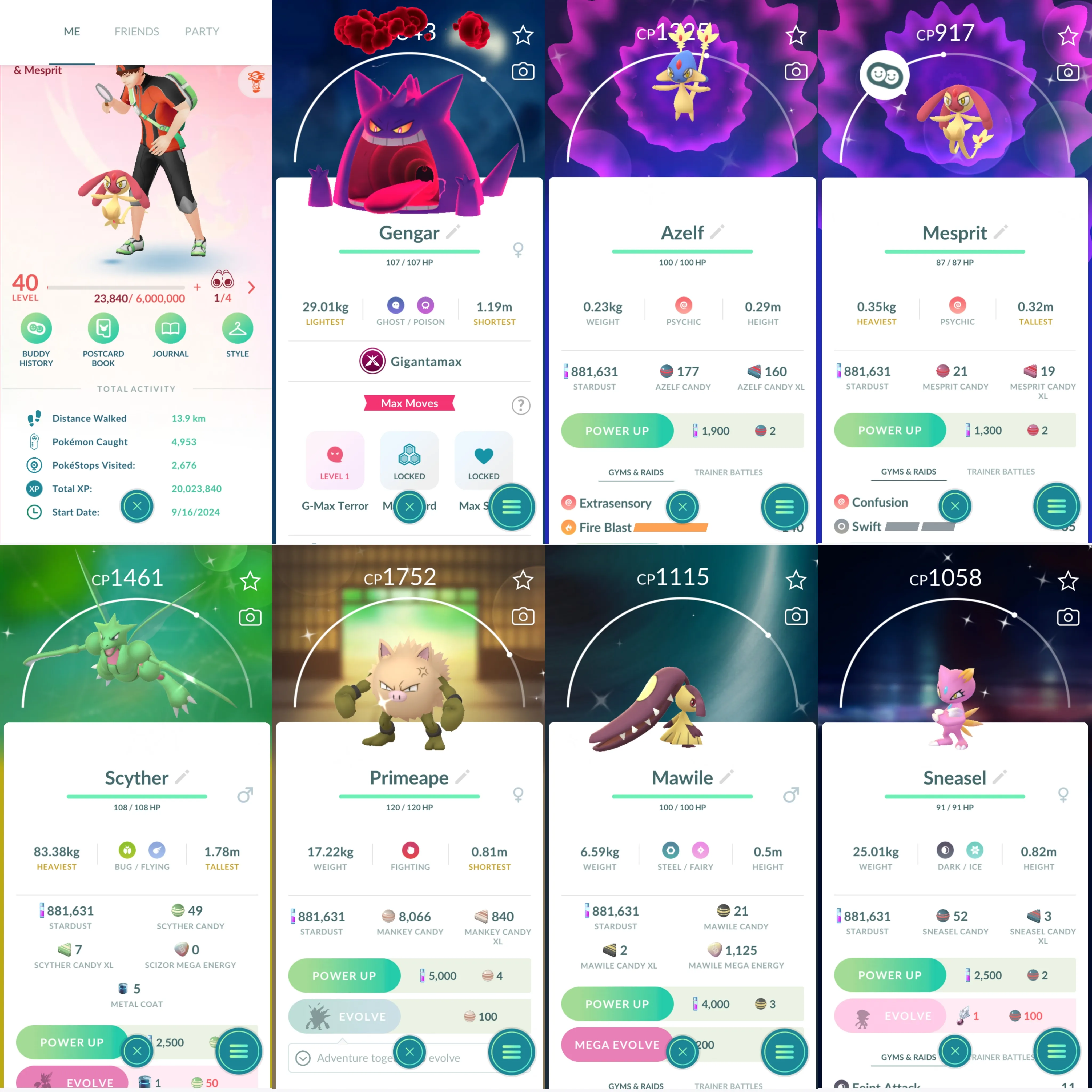 1407 LV40 Coin1150 GMax Gengar Shiny: azelf, mesprit, chansey, scyther, primeape, mega mawile, sneasel, shuppet, drilbur