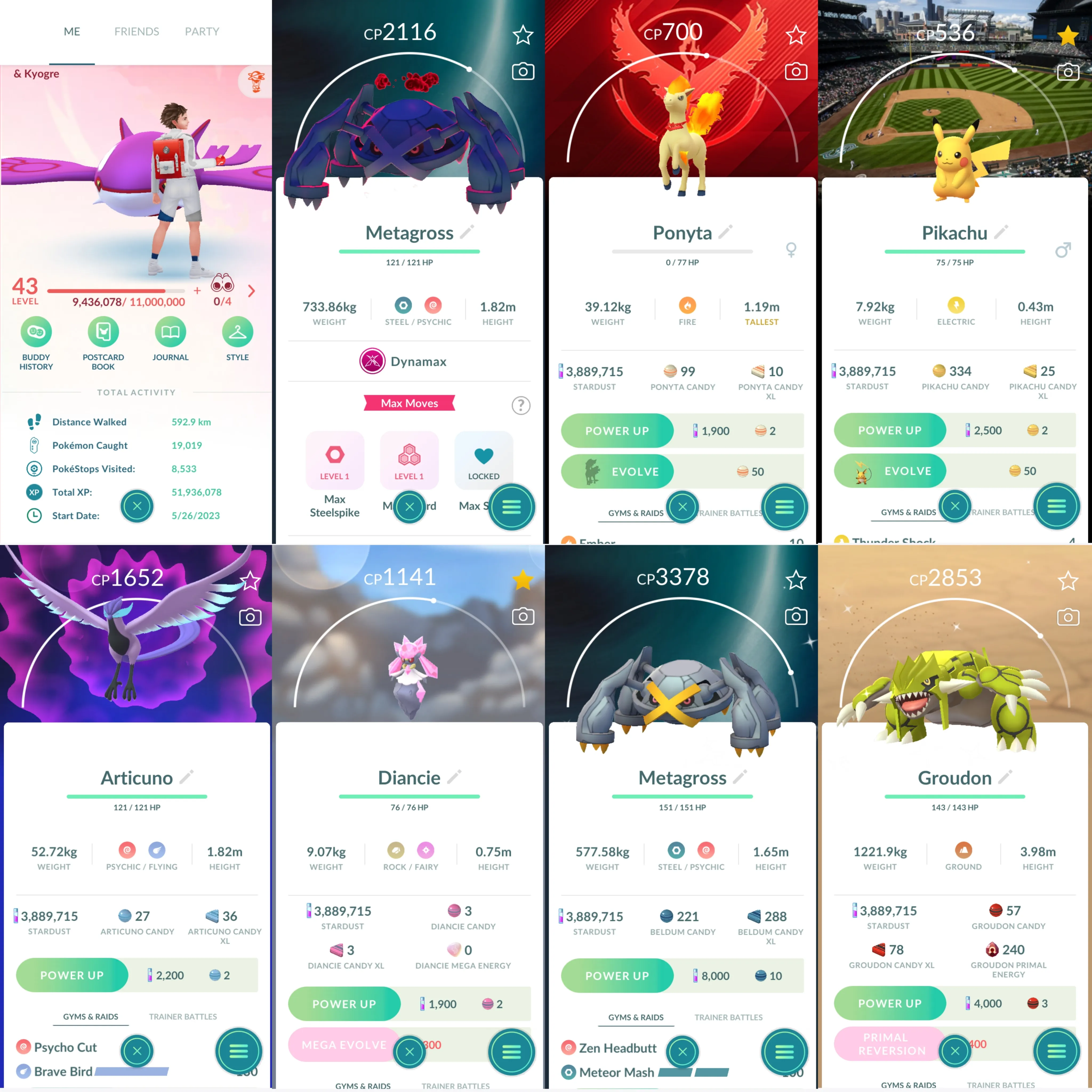 1417 LV43 Mewtwo100 Meltan100 Coin1584 Hundo501 Galarian Articuno Pikachu T-Mobile Park Seattle Bg Diancie