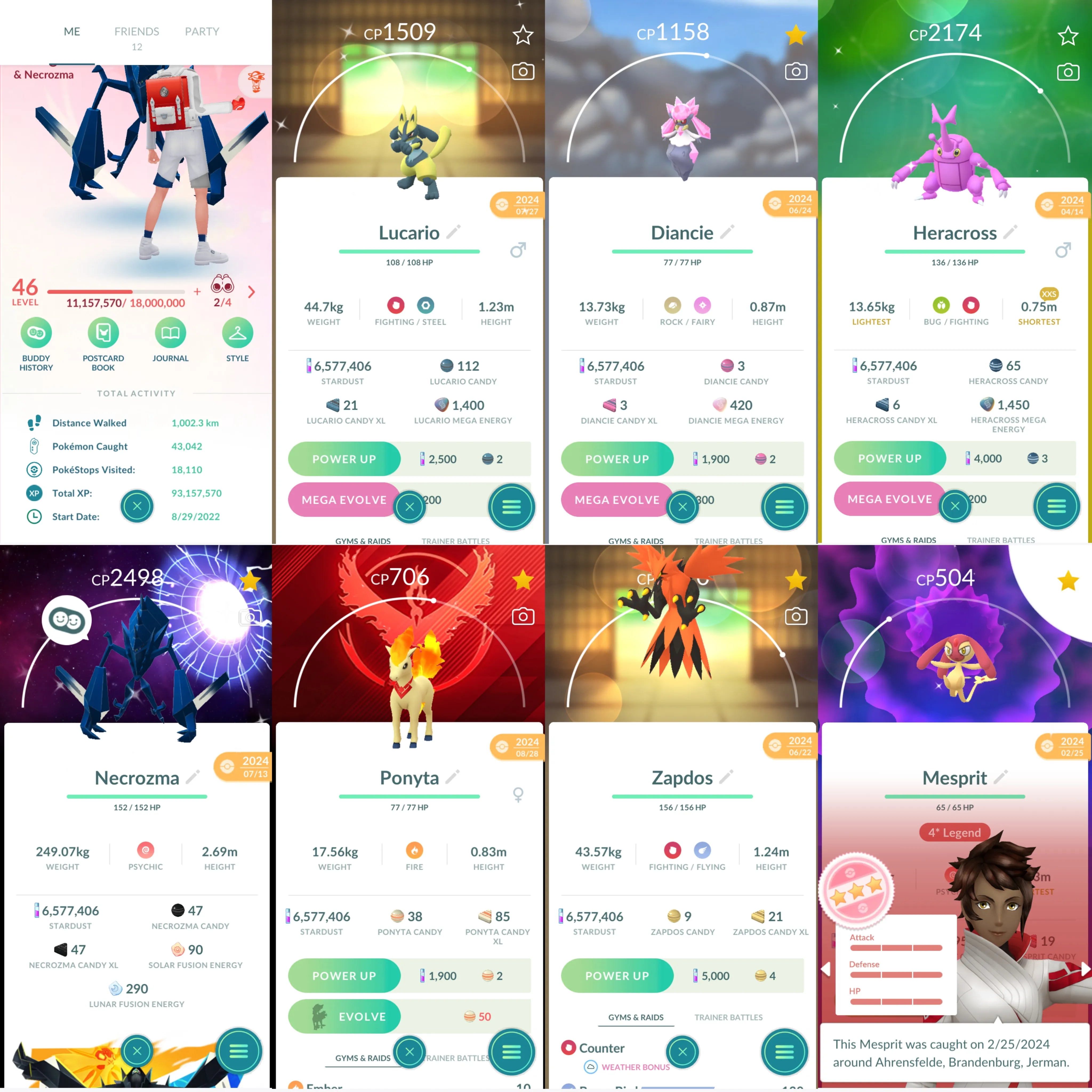 1442 LV46 Shiny Mega: Lucario+Heracross Mega Diancie Raikou100 x2 Shundo Uxie Shundo Mesprit Cosmog x3 Galar Zapdos