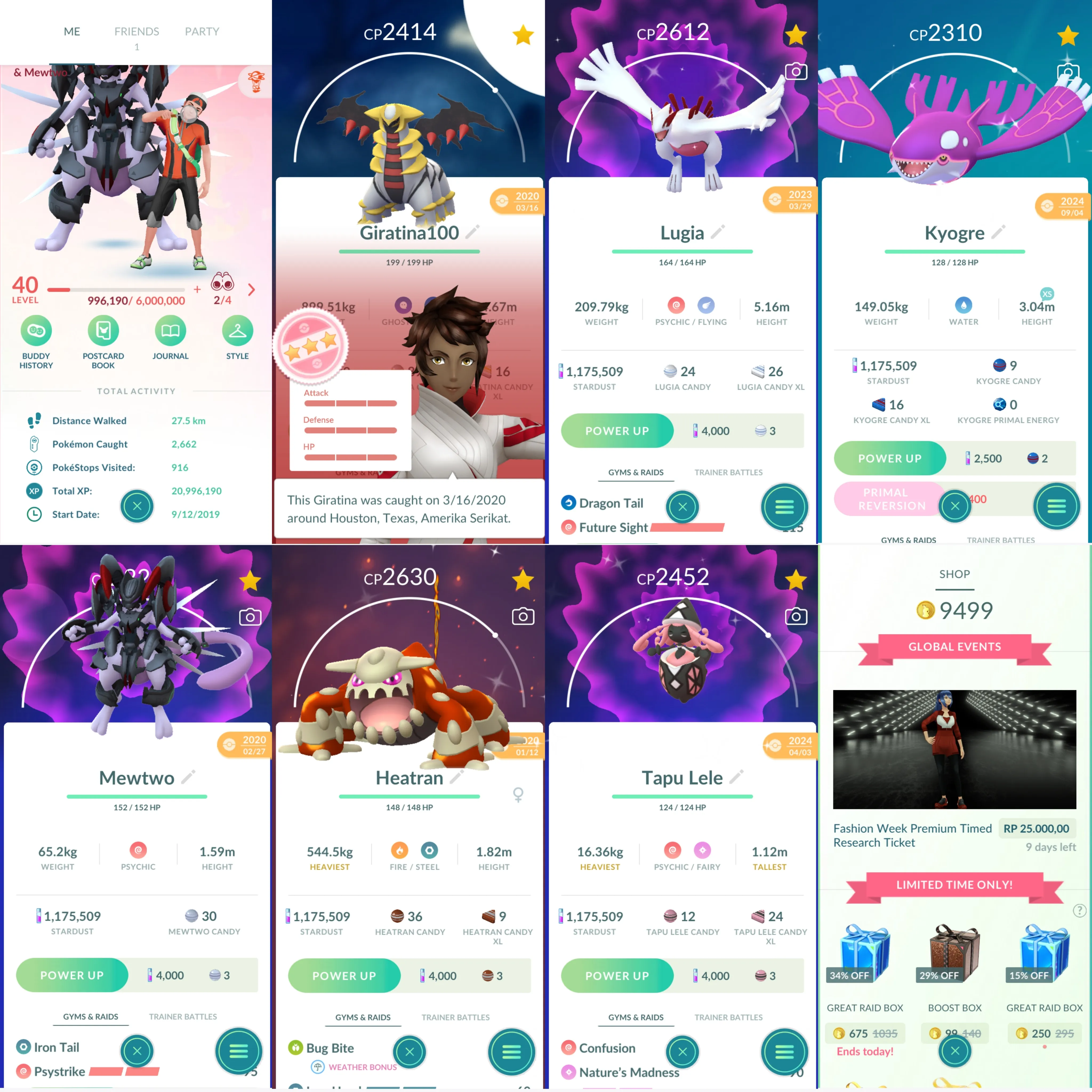 1451 LV40 Armored Mewtwo x2 tradeable Coin9499 RareCandy138 RaidPass15 Giratina100 Shiny: larvitar, dratini, Lugia, Kyogre