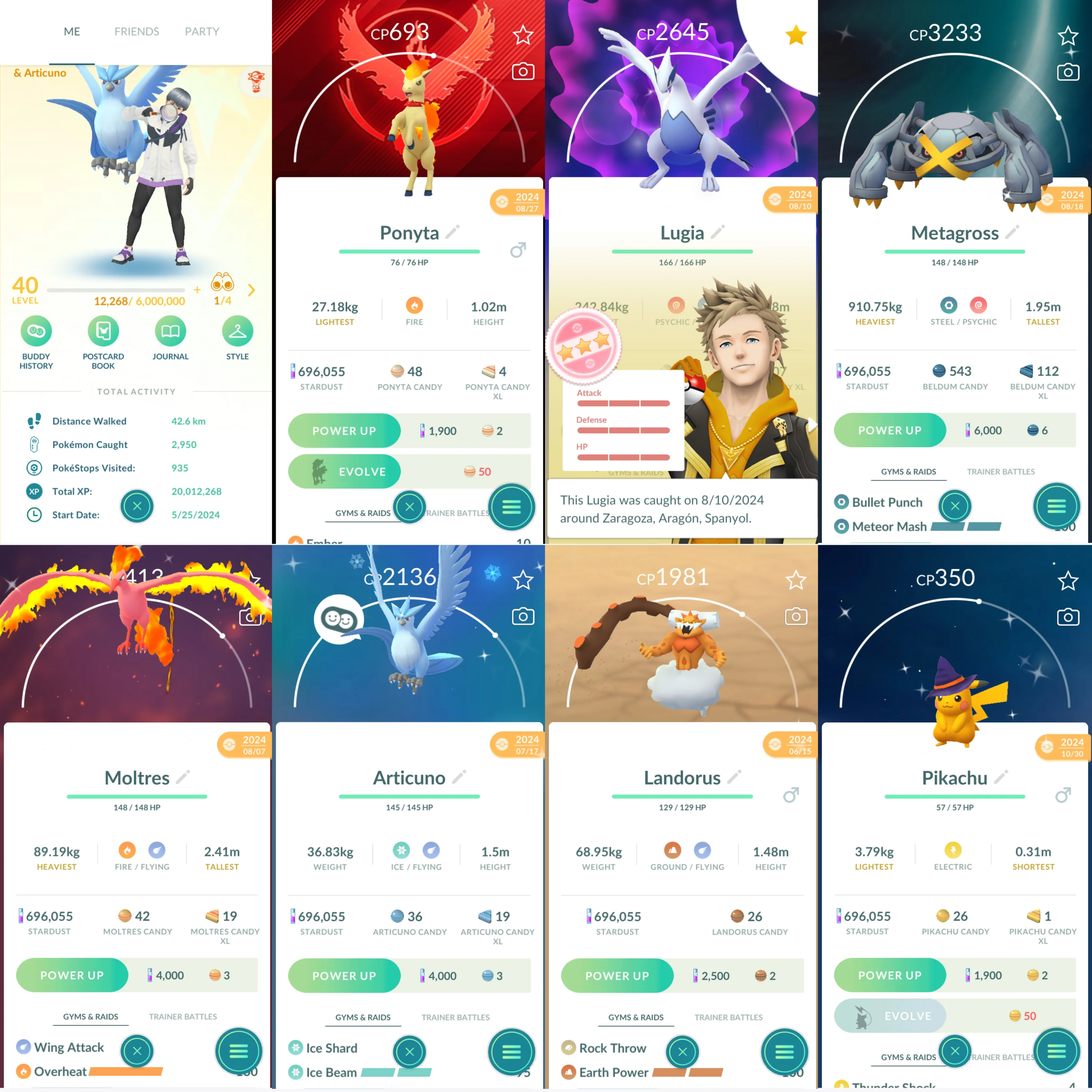 1462 LV40 Lugia100 Entei100 Shiny: metagross, beldum, gastly, pikachu Witch hat, Moltres, articuno, landorus, lugia, annihilape