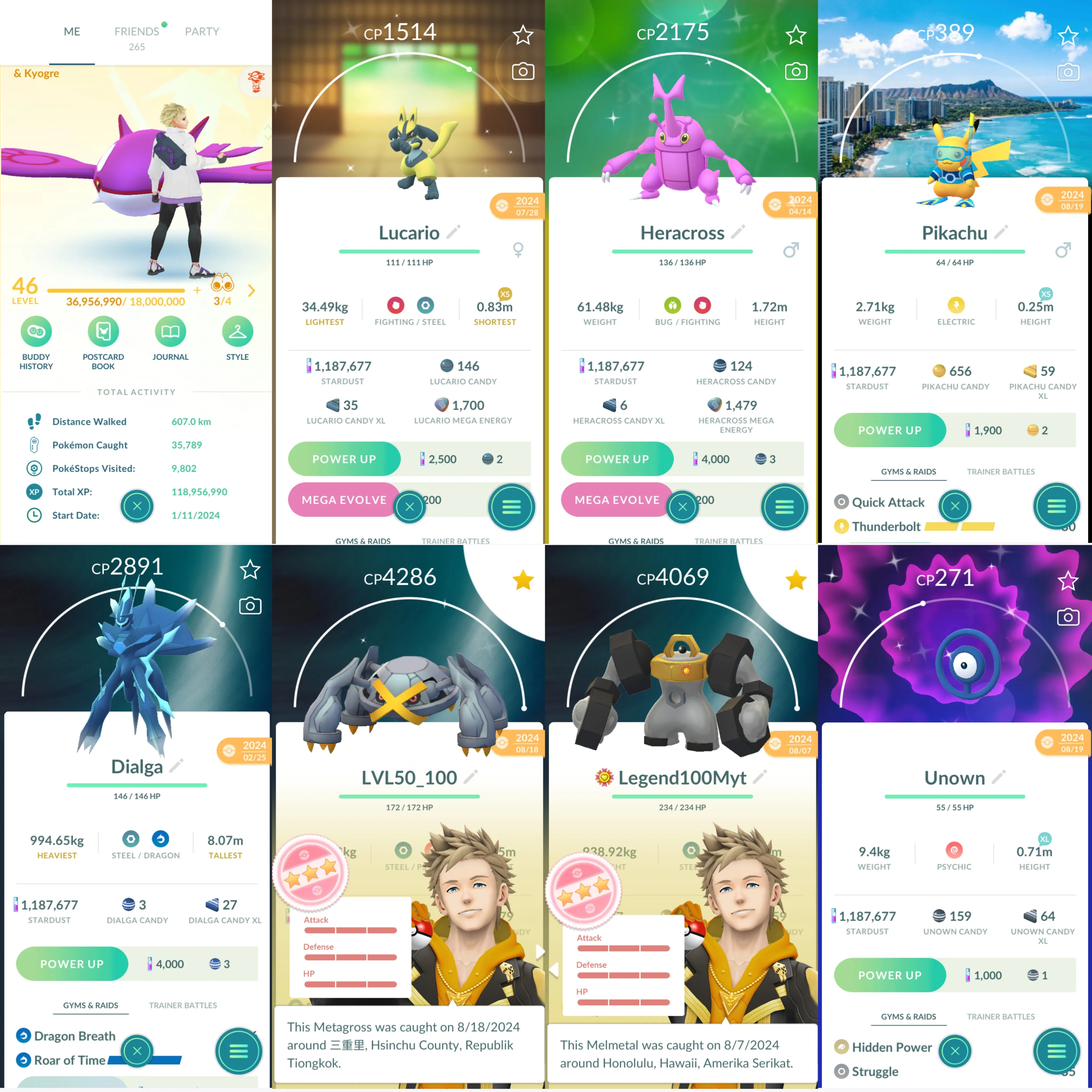 1465 LV46 Dialga Roar of Time Legends100 x7 (2 shundo) Shiny: mega Lucario, buzzwole, kartana, mega heracross, unown O, necrozma