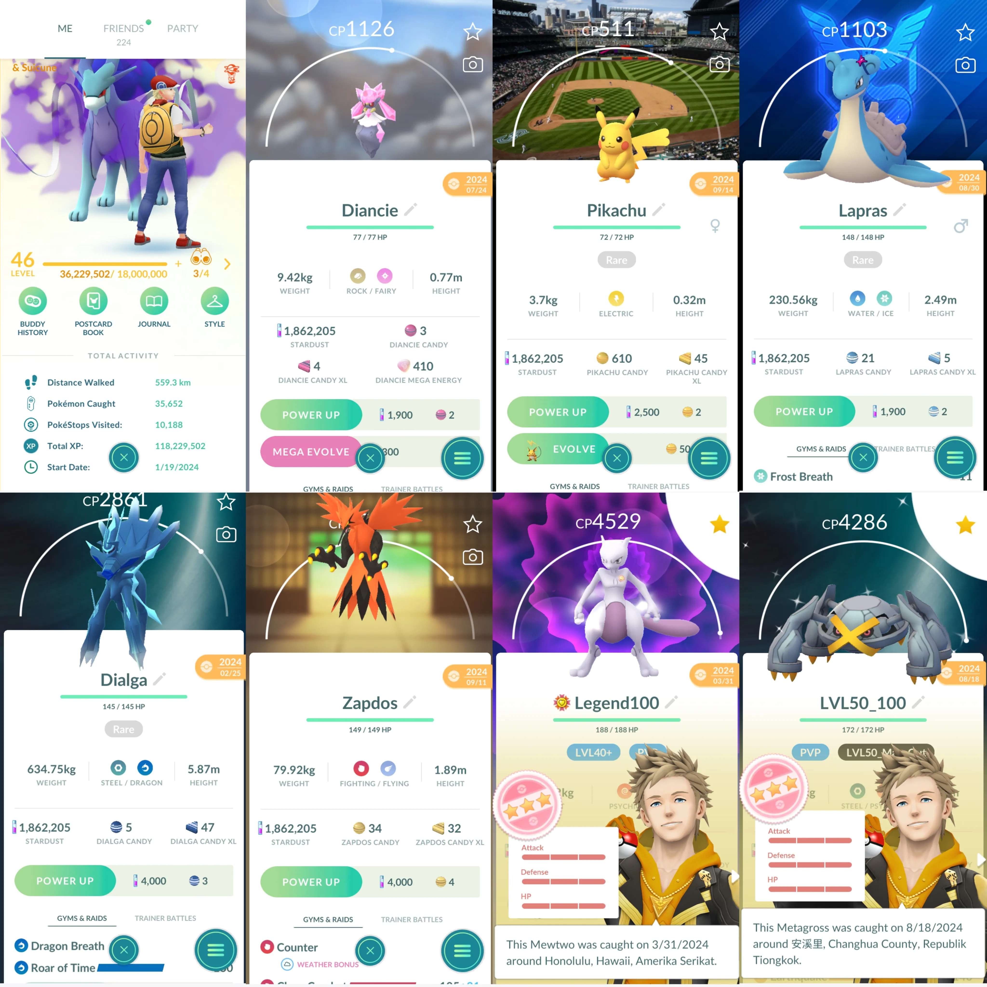 1467 LV46 Dialga Roar of Time Mewtwo100 Legends100 x9 Shundo Uxie Shundo Tapu Fini Mega Groudon100 Shundo: metagross, salamence