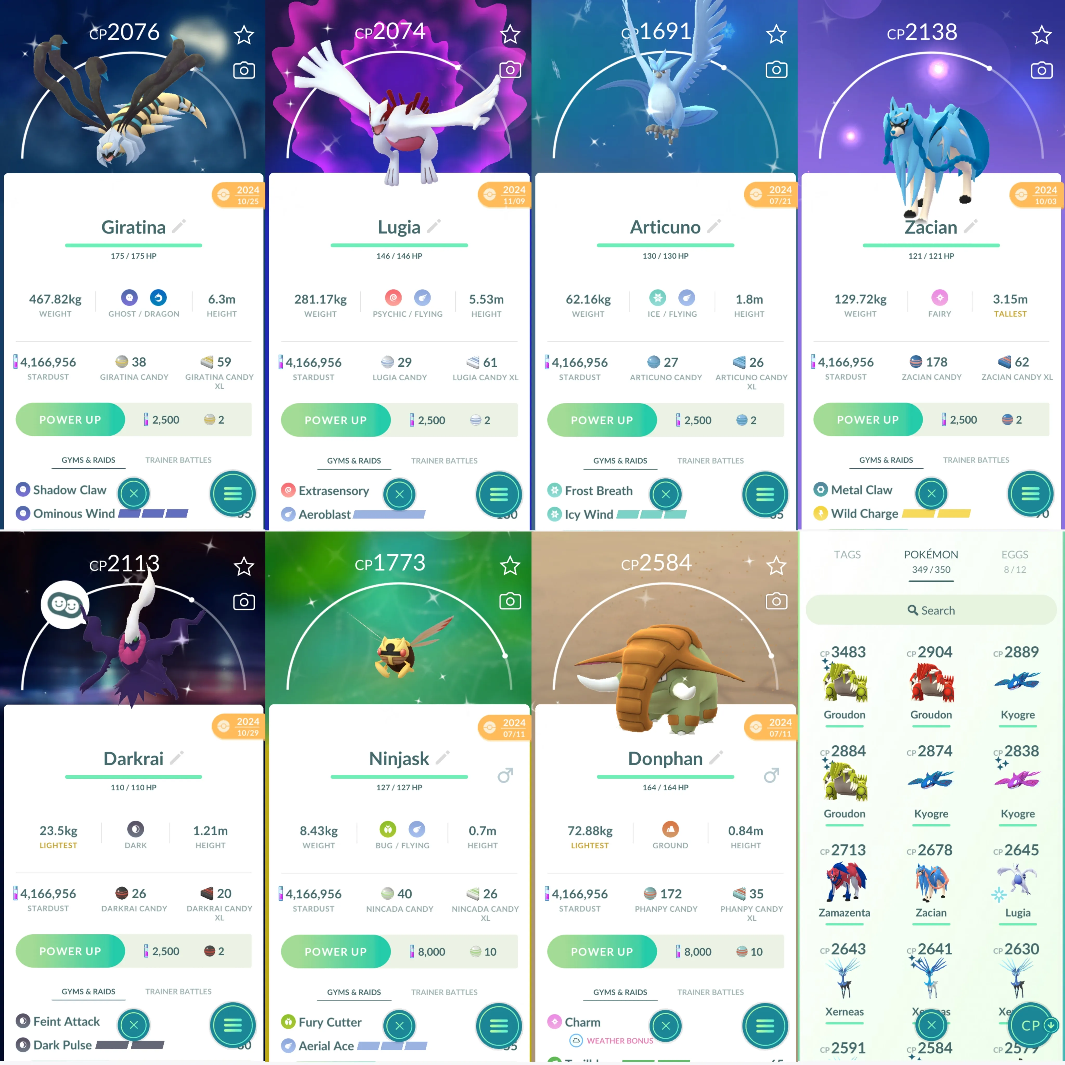 1476 LV44 Lugia100 Shiny: Charmeleon, mega kyogre, mega groudon, mega Lucario, shadow raikou, xerneas, giratina, lugia, articuno