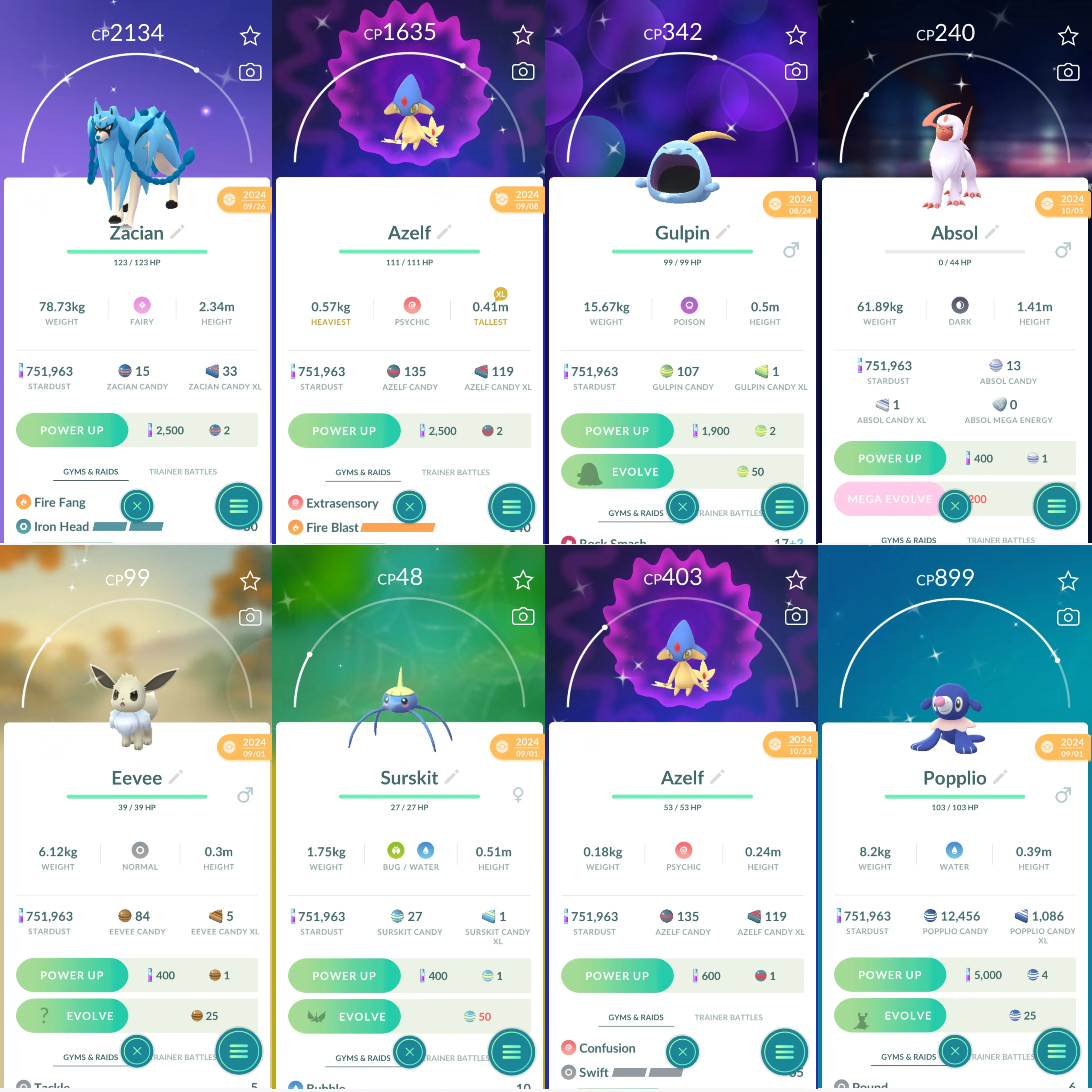 1479LV40 RareCandy100 Shiny: azelf, kyogre, zacian, shadow raikou, xerneas, uxie, absol, gulpin, eevee, surskit, popplio, mankey