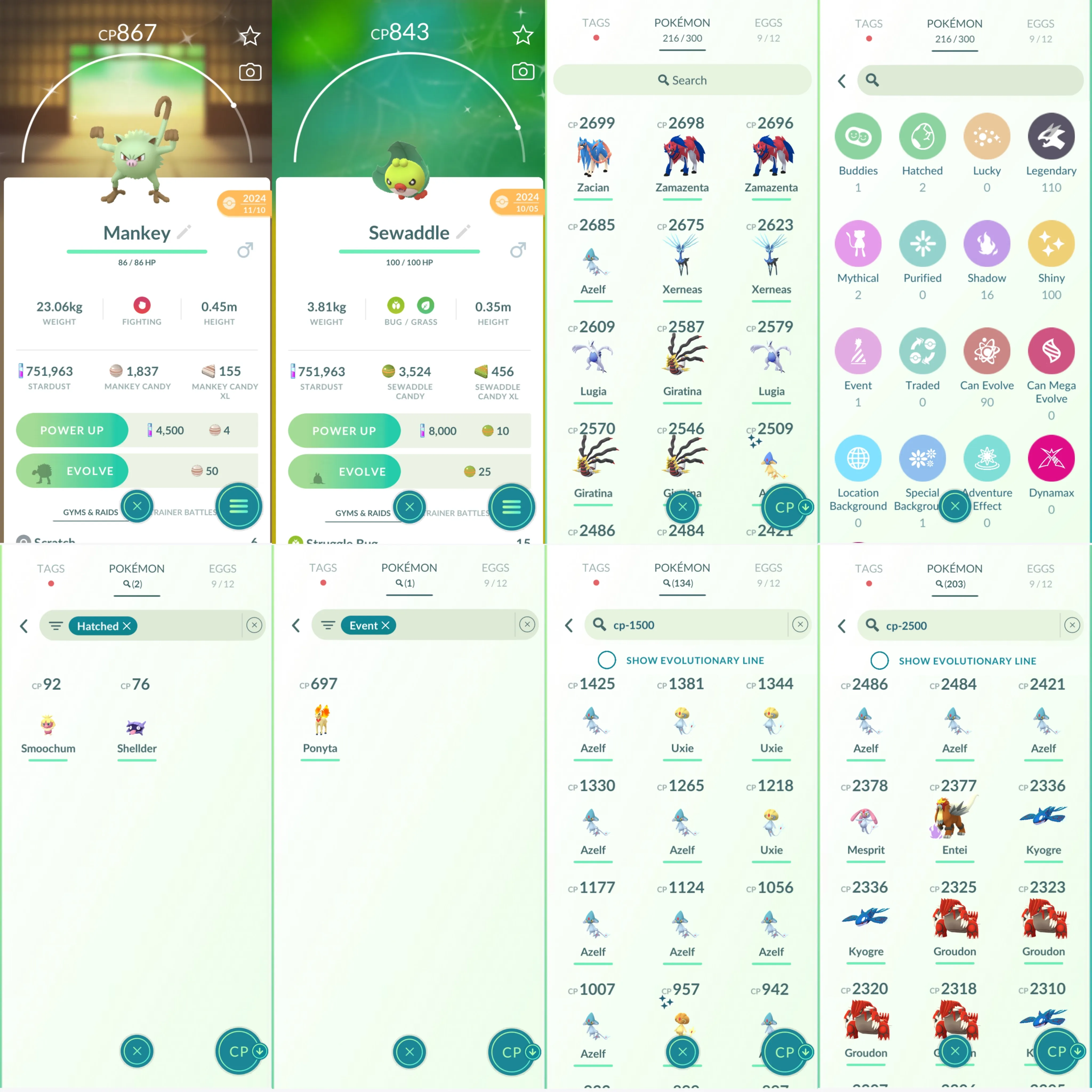 1479LV40 RareCandy100 Shiny: azelf, kyogre, zacian, shadow raikou, xerneas, uxie, absol, gulpin, eevee, surskit, popplio, mankey