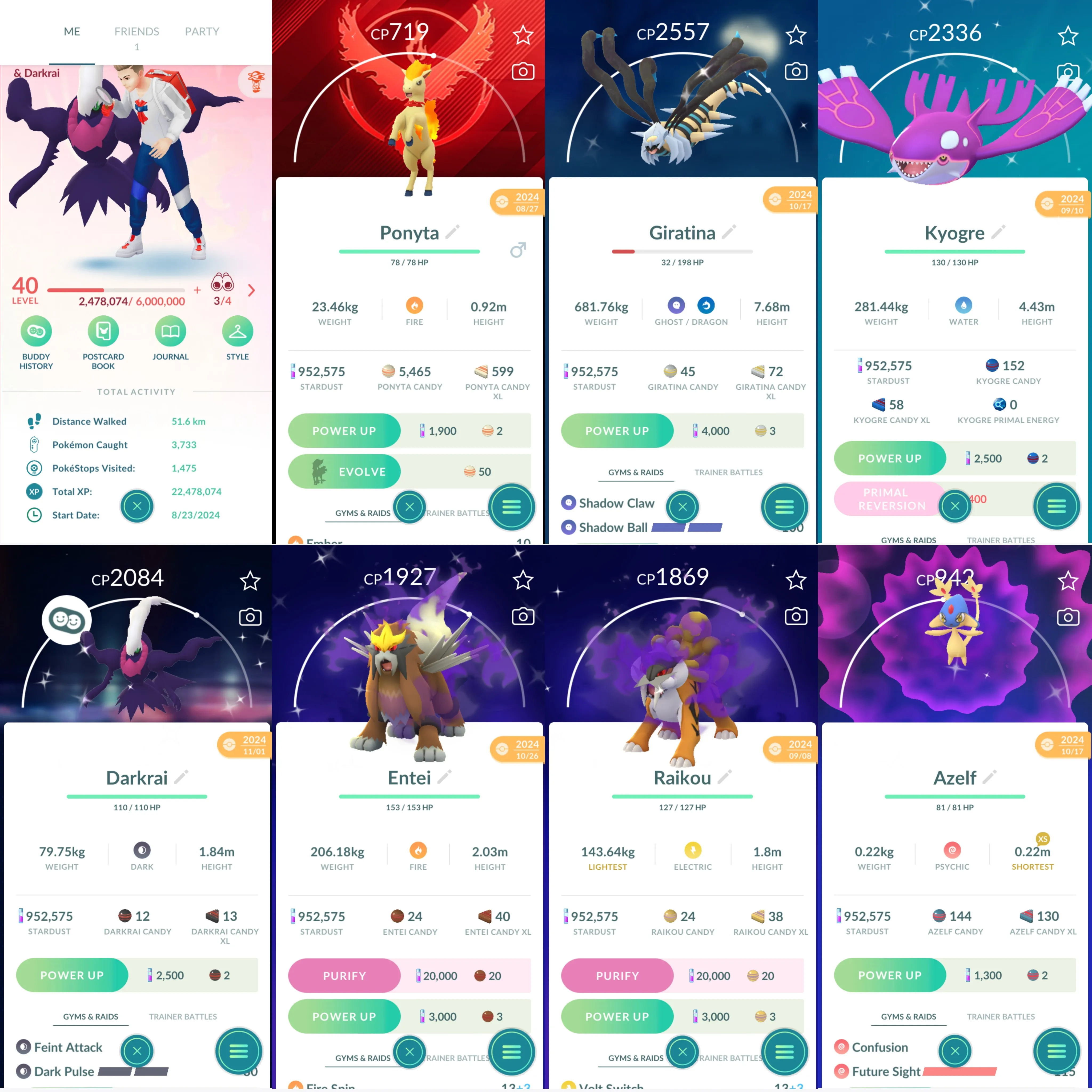 1487 LV40 RareCandy106 Shiny: darkrai, giratina, kyogre, shadow entei, shadow raikou, azelf, corpish, feebas, popplio, ponyta