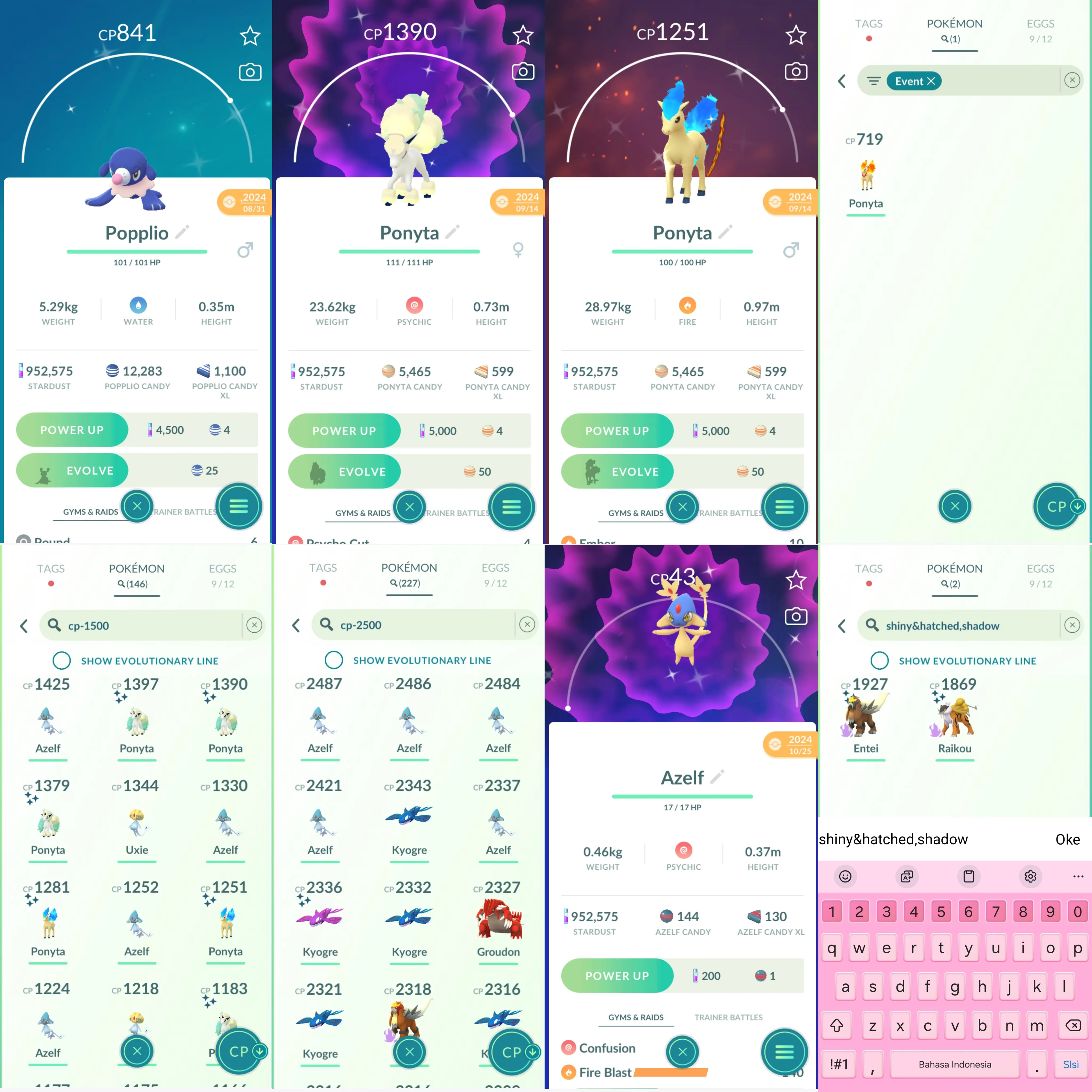1487 LV40 RareCandy106 Shiny: darkrai, giratina, kyogre, shadow entei, shadow raikou, azelf, corpish, feebas, popplio, ponyta