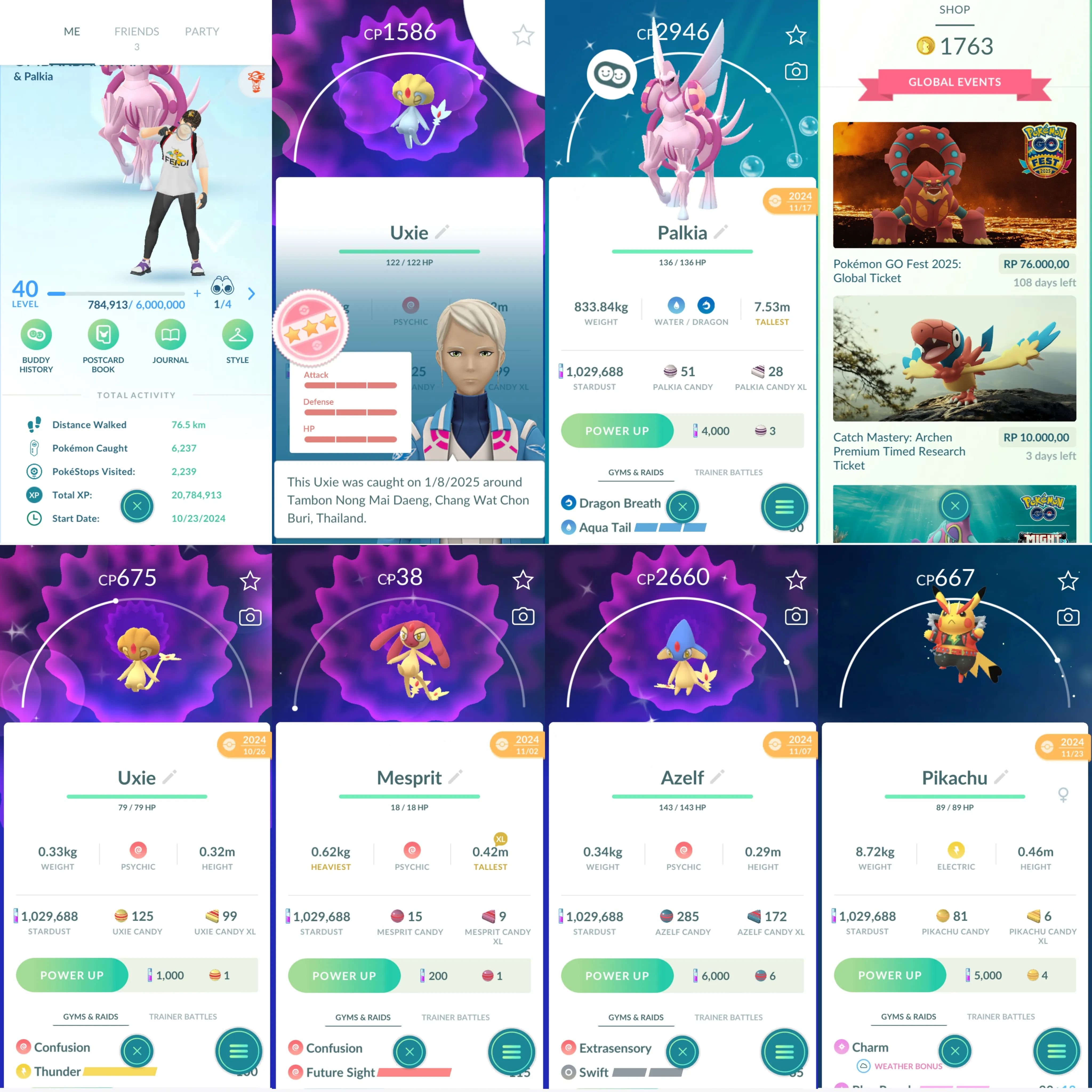1494 LV40 Coin 1763 Uxie100 Pichu witch hat pikachu rockstar Pikachu saree Snorlax Jacket Shiny: palkia origin, uxie, mesprit