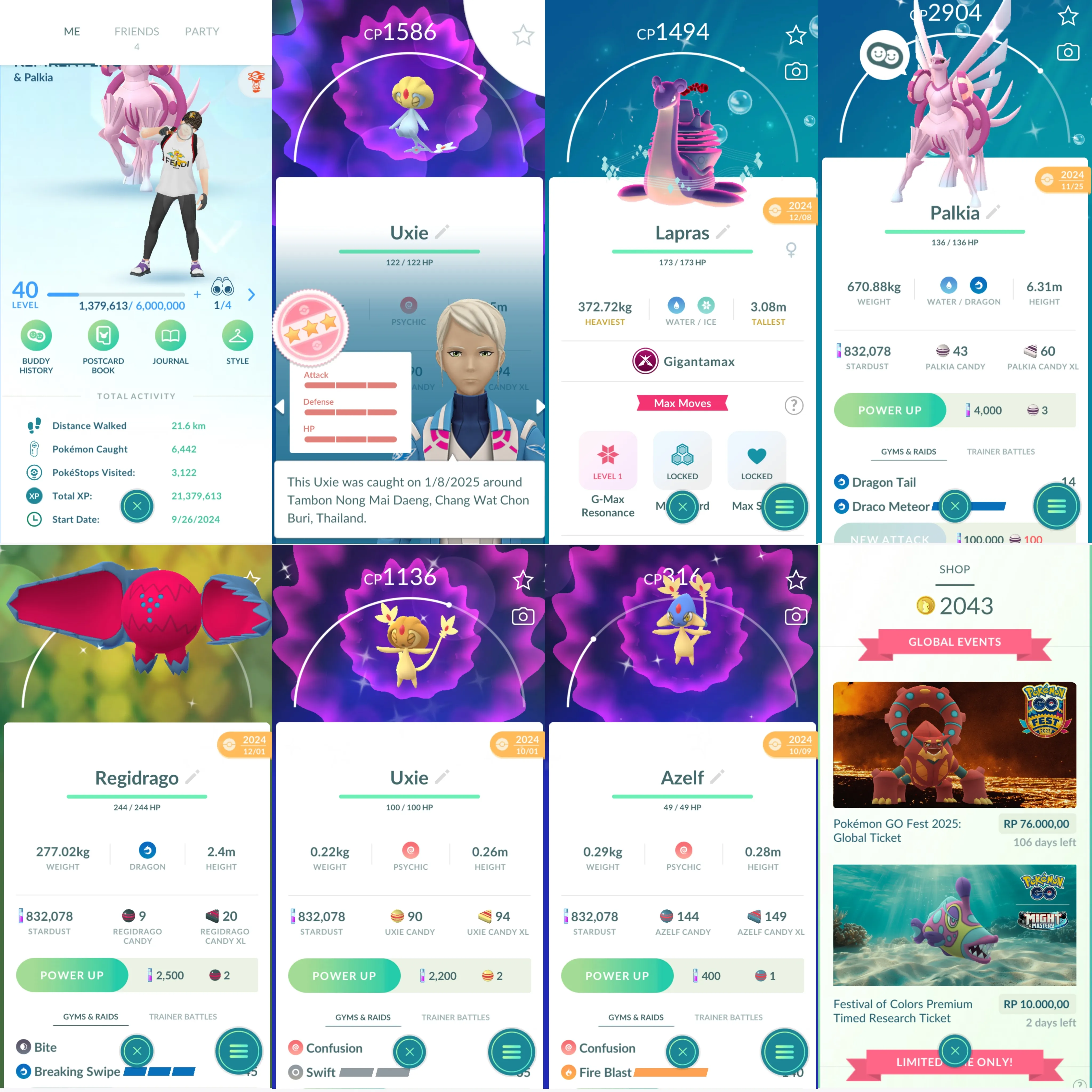 1498 LV40 Coin2043 Shiny GMax Lapras Pikachu rock + saree Shiny: palkia origin, regidrago, uxie, azelf, palkia, scyther