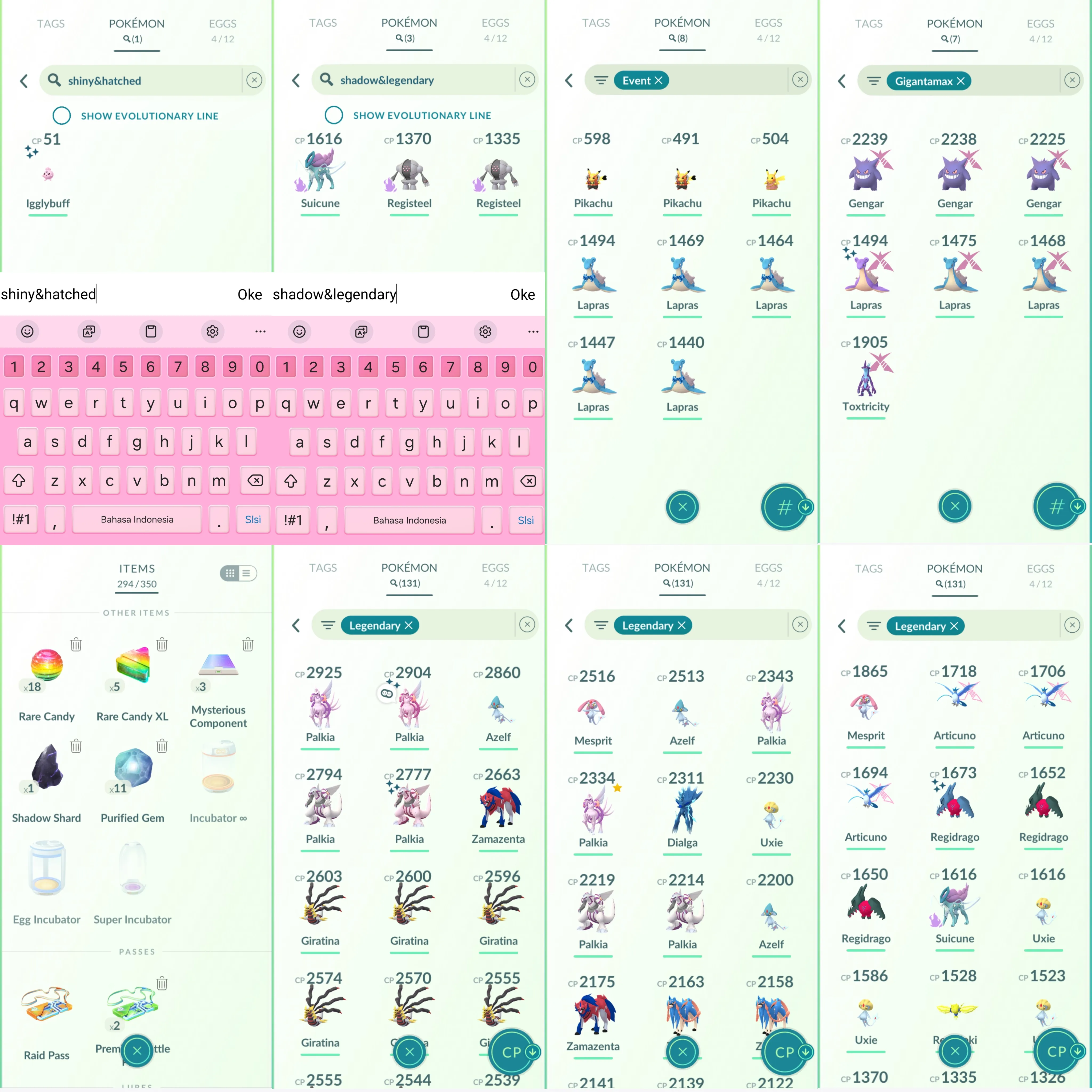 1498 LV40 Coin2043 Shiny GMax Lapras Pikachu rock + saree Shiny: palkia origin, regidrago, uxie, azelf, palkia, scyther