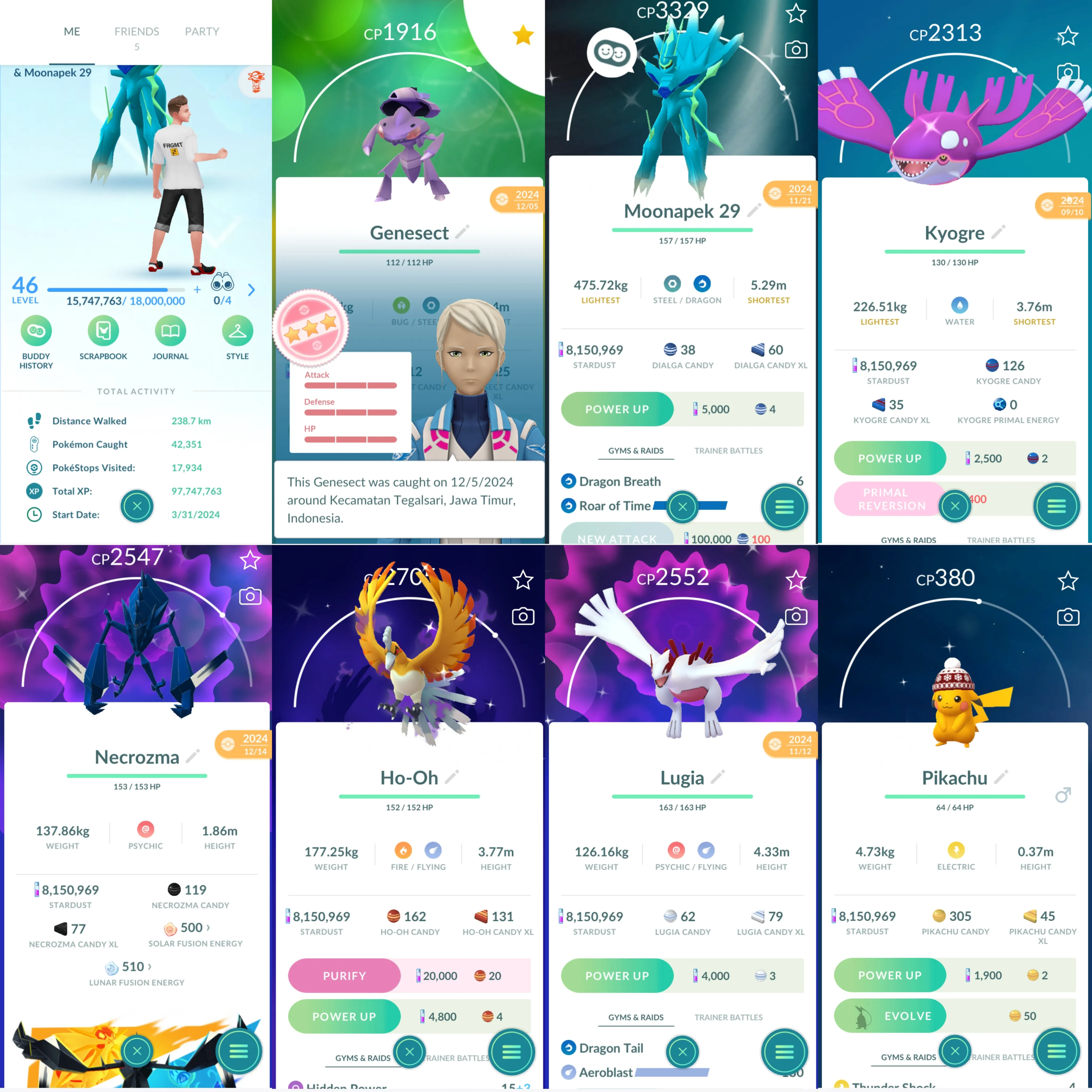 1621 LV46 Cosmog Shiny Dialga Roar of Time Shiny Necrozma Shiny Zacian Genesect100 GMax Lapras