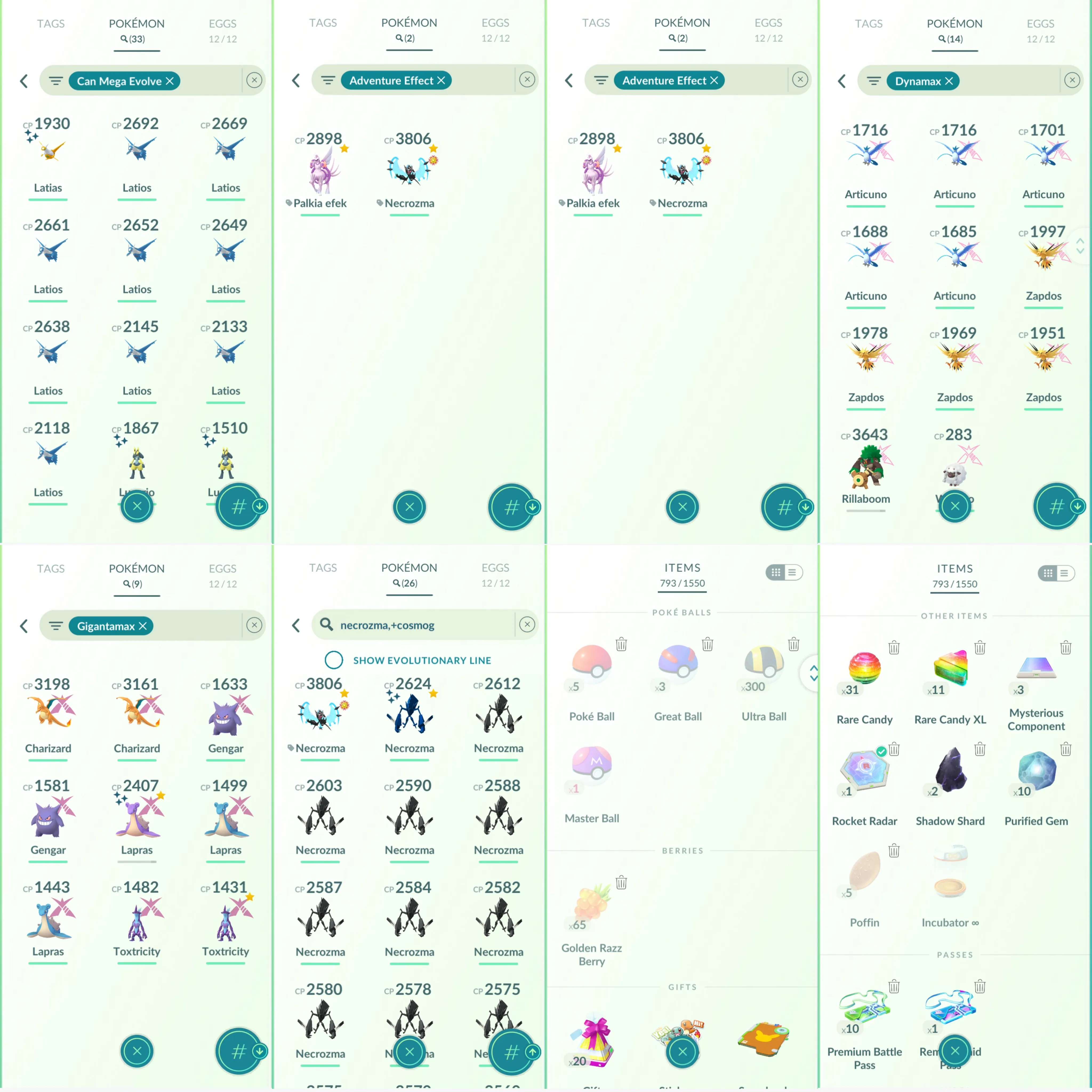1636 LV50 Armored Mewtwo (traded) Dawn Wings Necrozma 100% Shiny GMax Lapras Shiny Jangmo-o GMax Charizard Legends100:7
