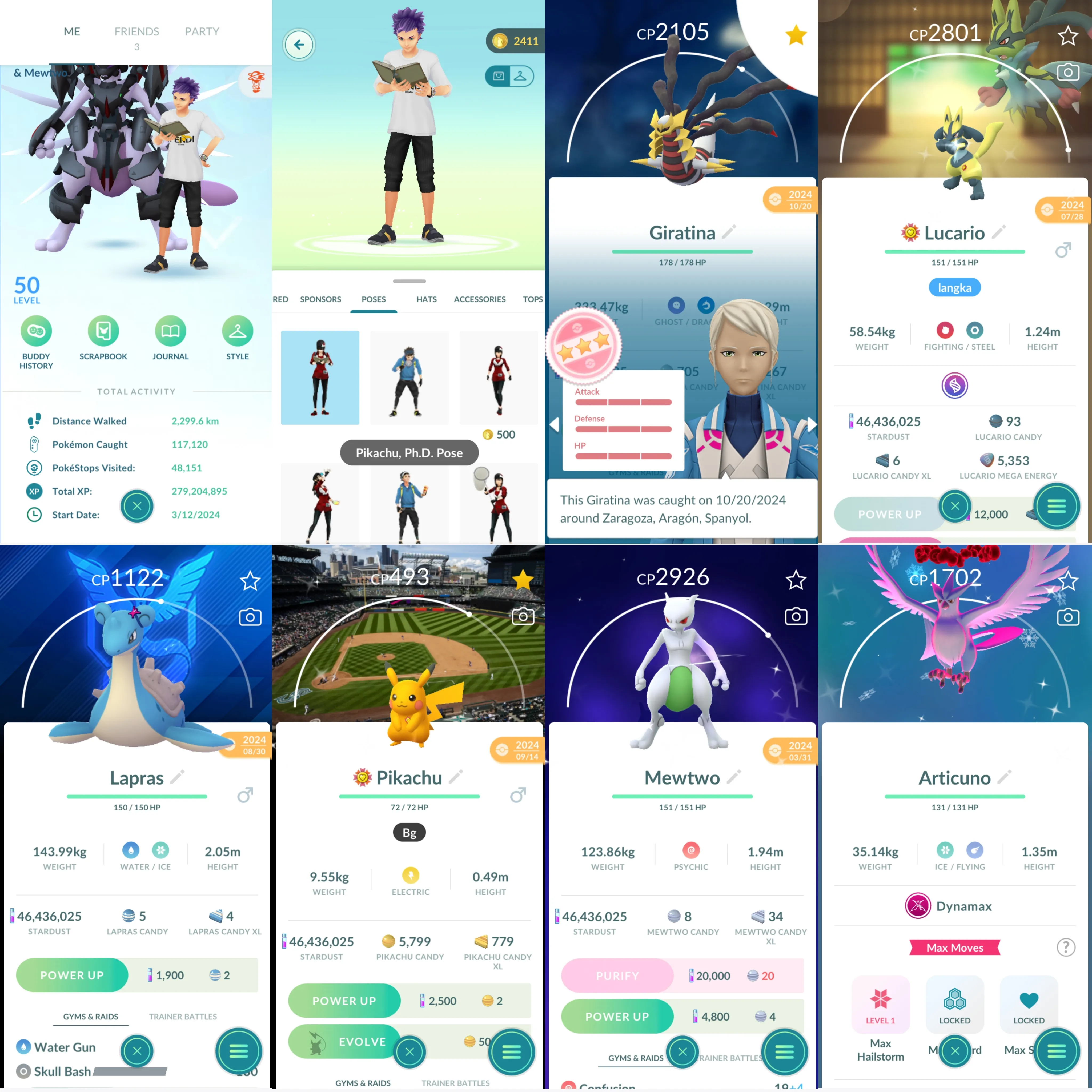 1652 LV50 Pikachu, Ph.D. Pose Lucky Armored Mewtwo Shiny Shadow Mewtwo Shiny Mega Lucario Shiny Mega Absol