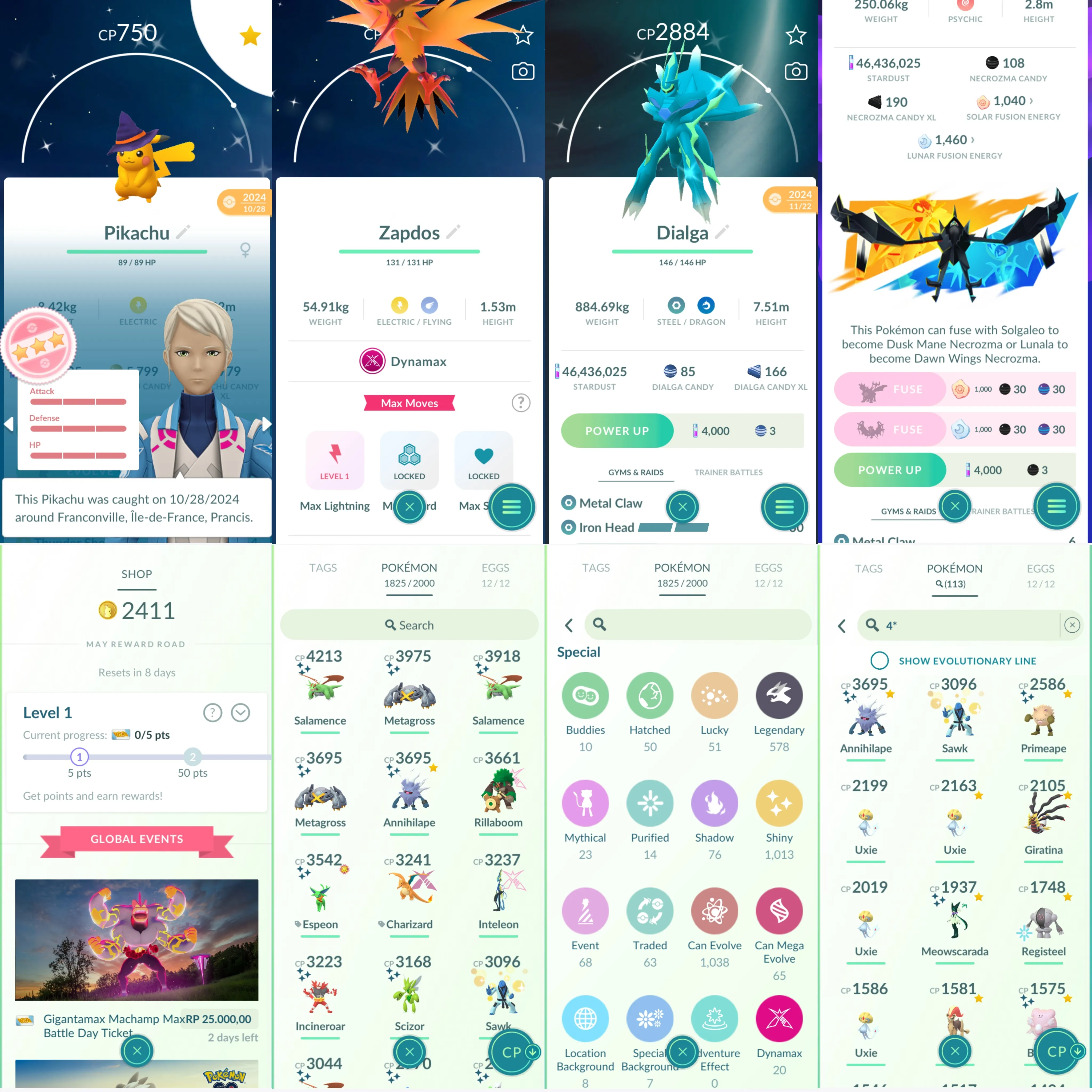 1652 LV50 Pikachu, Ph.D. Pose Lucky Armored Mewtwo Shiny Shadow Mewtwo Shiny Mega Lucario Shiny Mega Absol