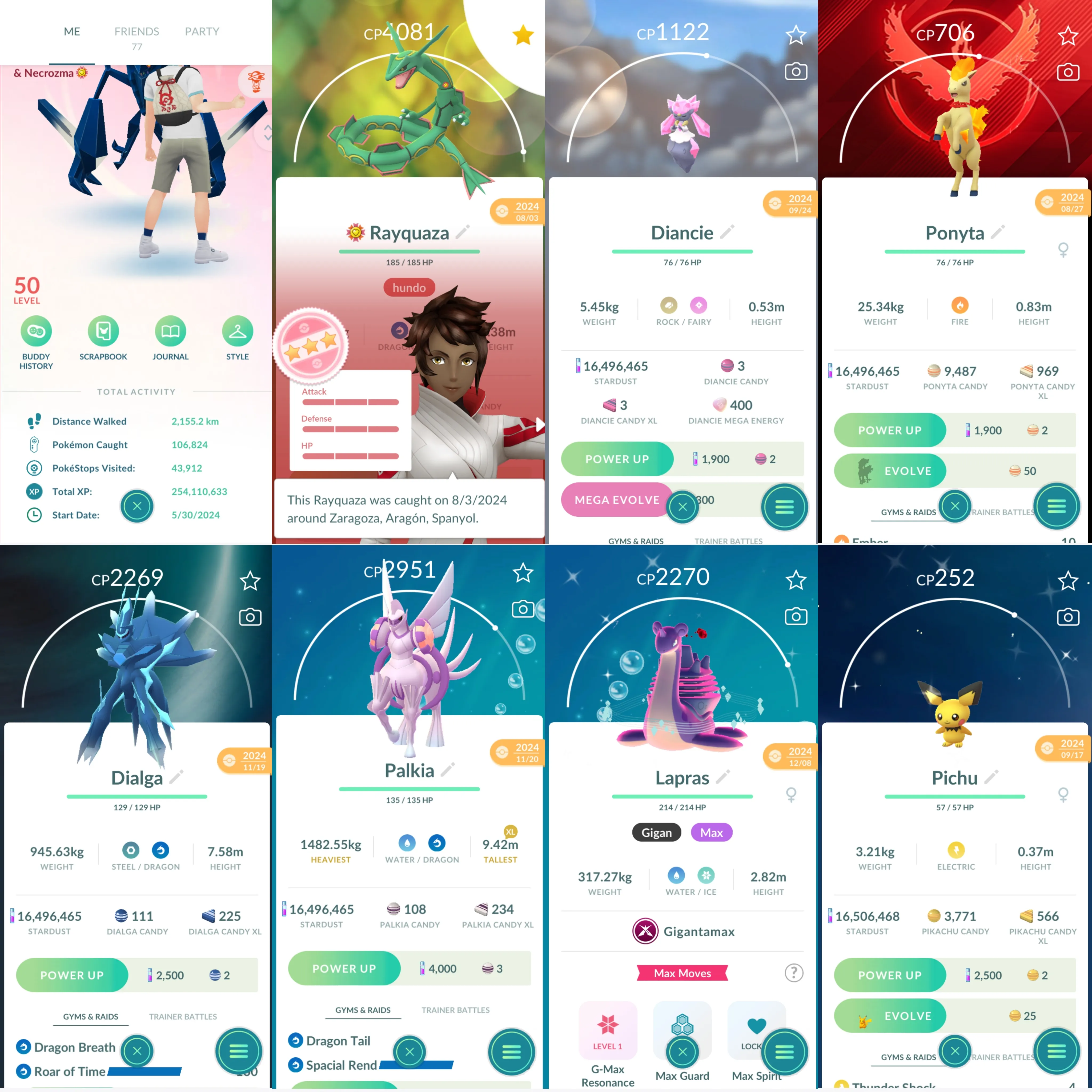 1656 LV50 Rayquaza100 Necrozma100 Zacian100 Ho-Oh100 Mega Diancie Spacial Rend Roar of Time Shiny GMax Lapras