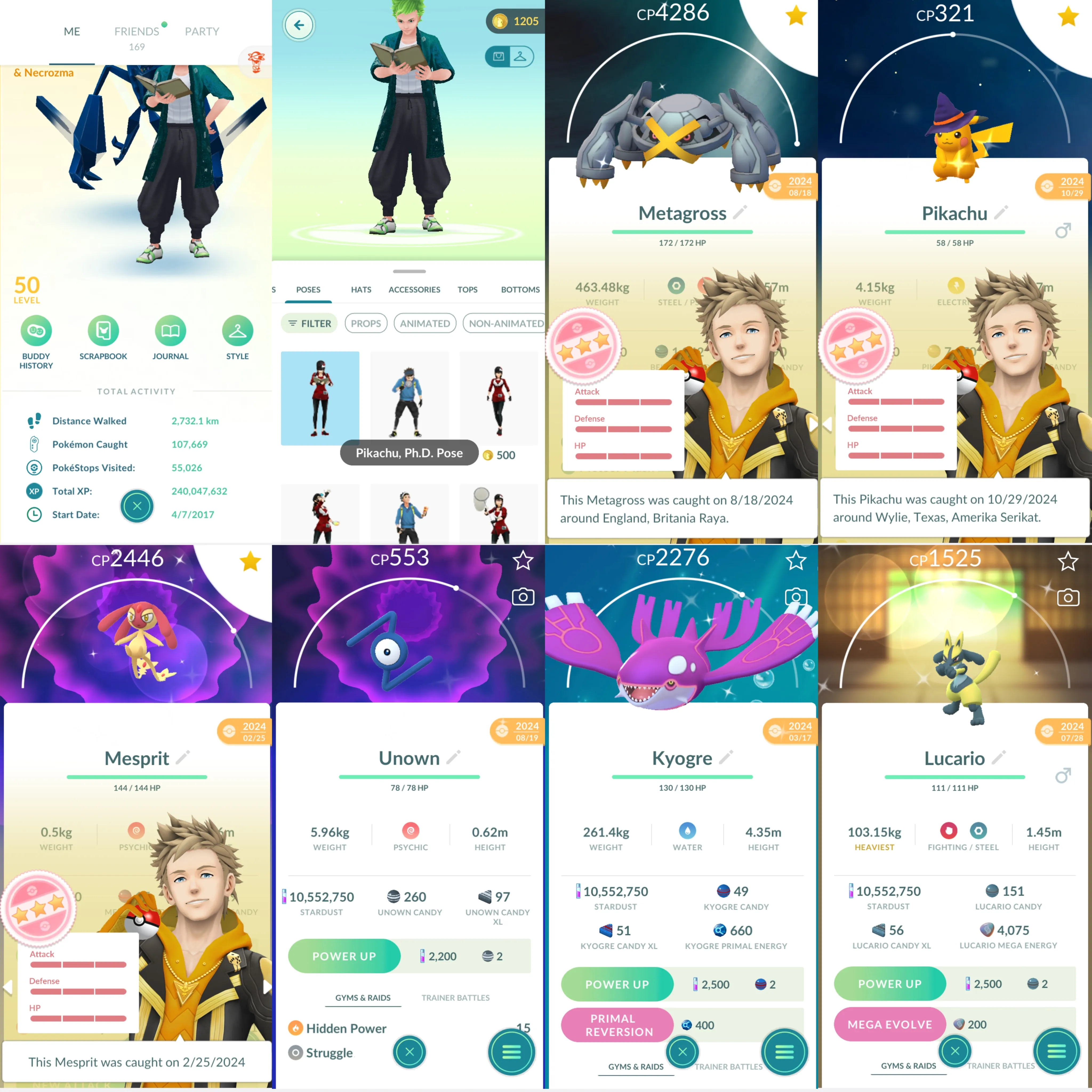 1714 LV50  2017 Pikachu, Ph. D. Pose Shiny Mega Rayquaza Shiny Primal Groudon Shiny Primal Kyogre