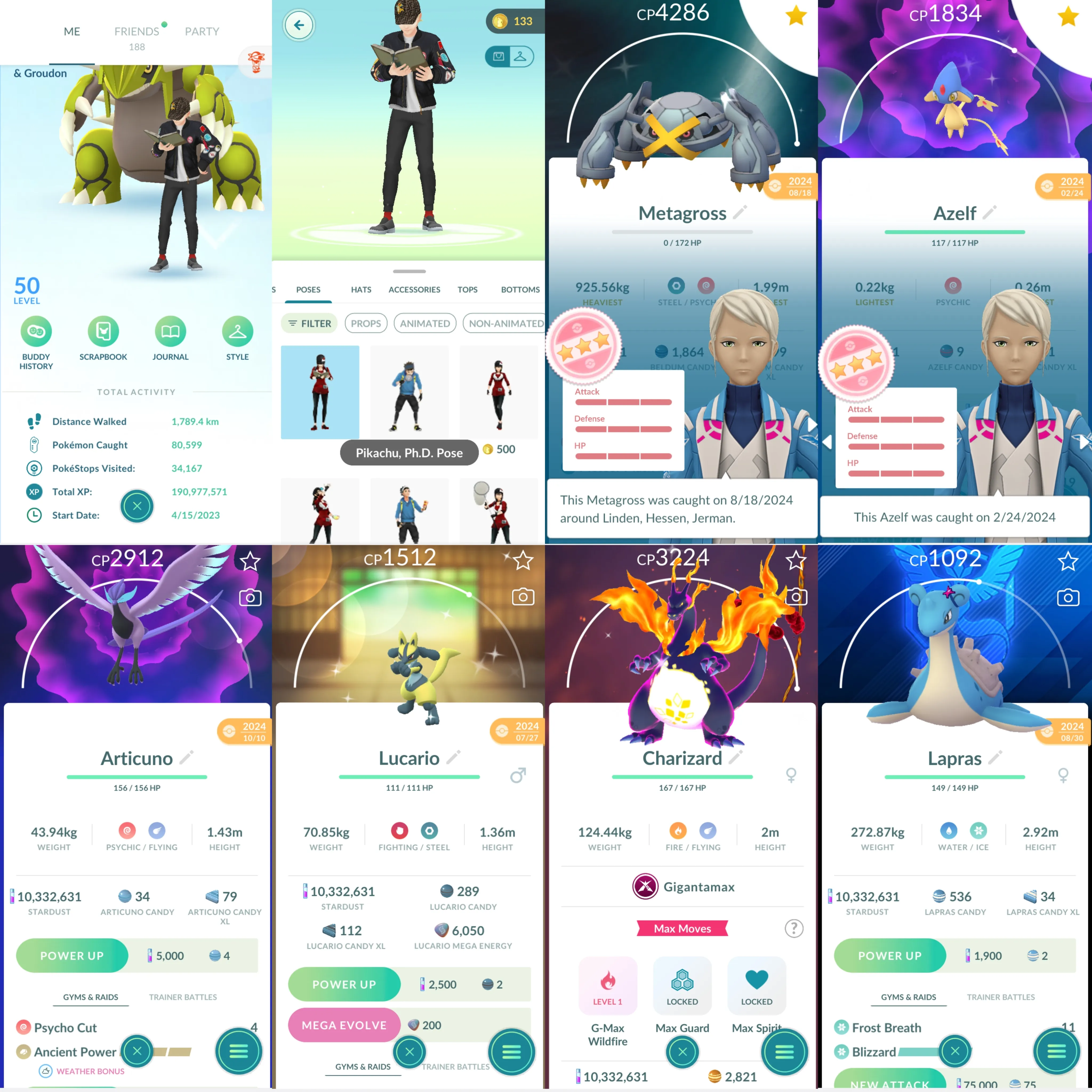 1715 LV50 Shiny GMax Charizard Shiny Primal Groudon Shiny Mega Lucario Cosmog x2 Galarian Articuno
