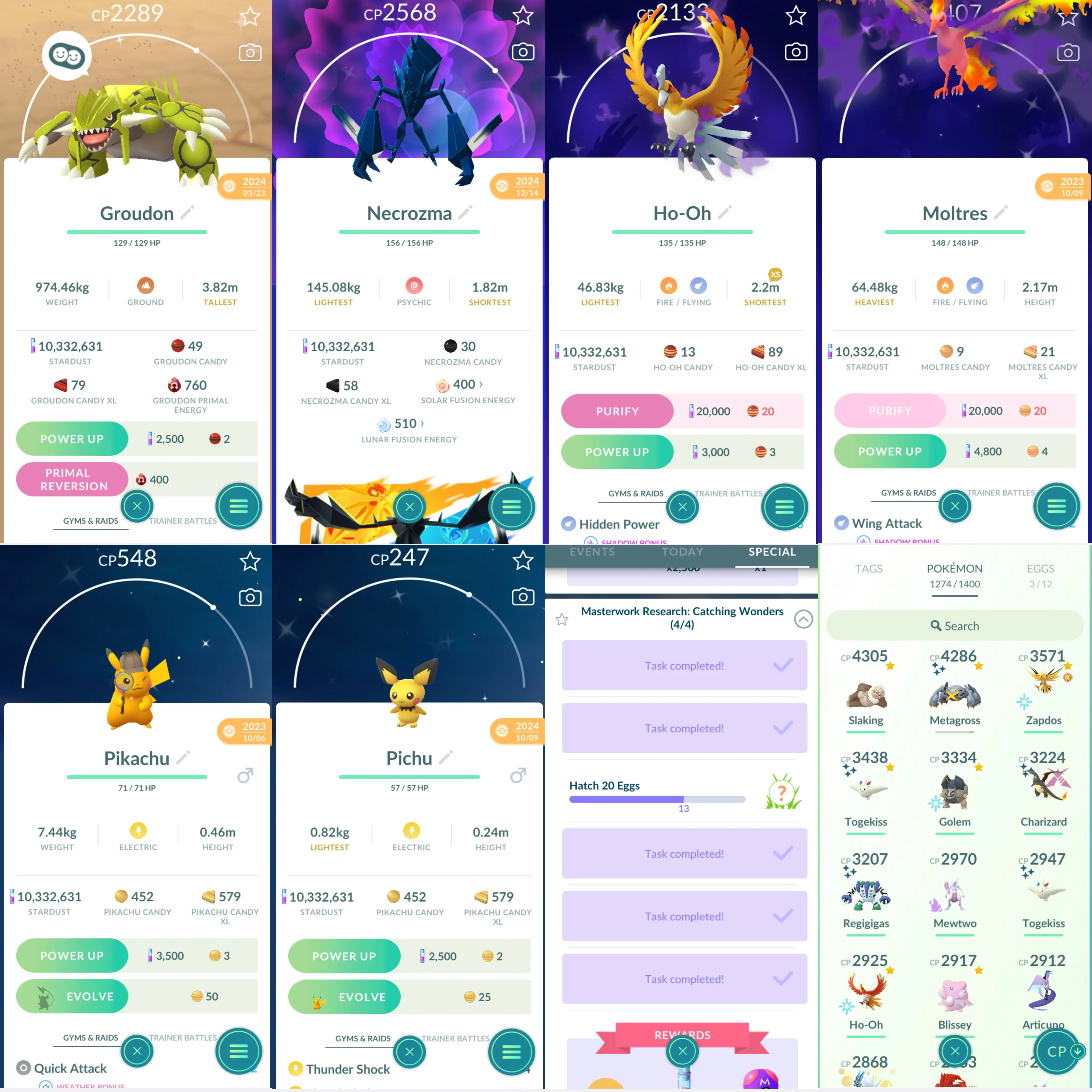 1715 LV50 Shiny GMax Charizard Shiny Primal Groudon Shiny Mega Lucario Cosmog x2 Galarian Articuno