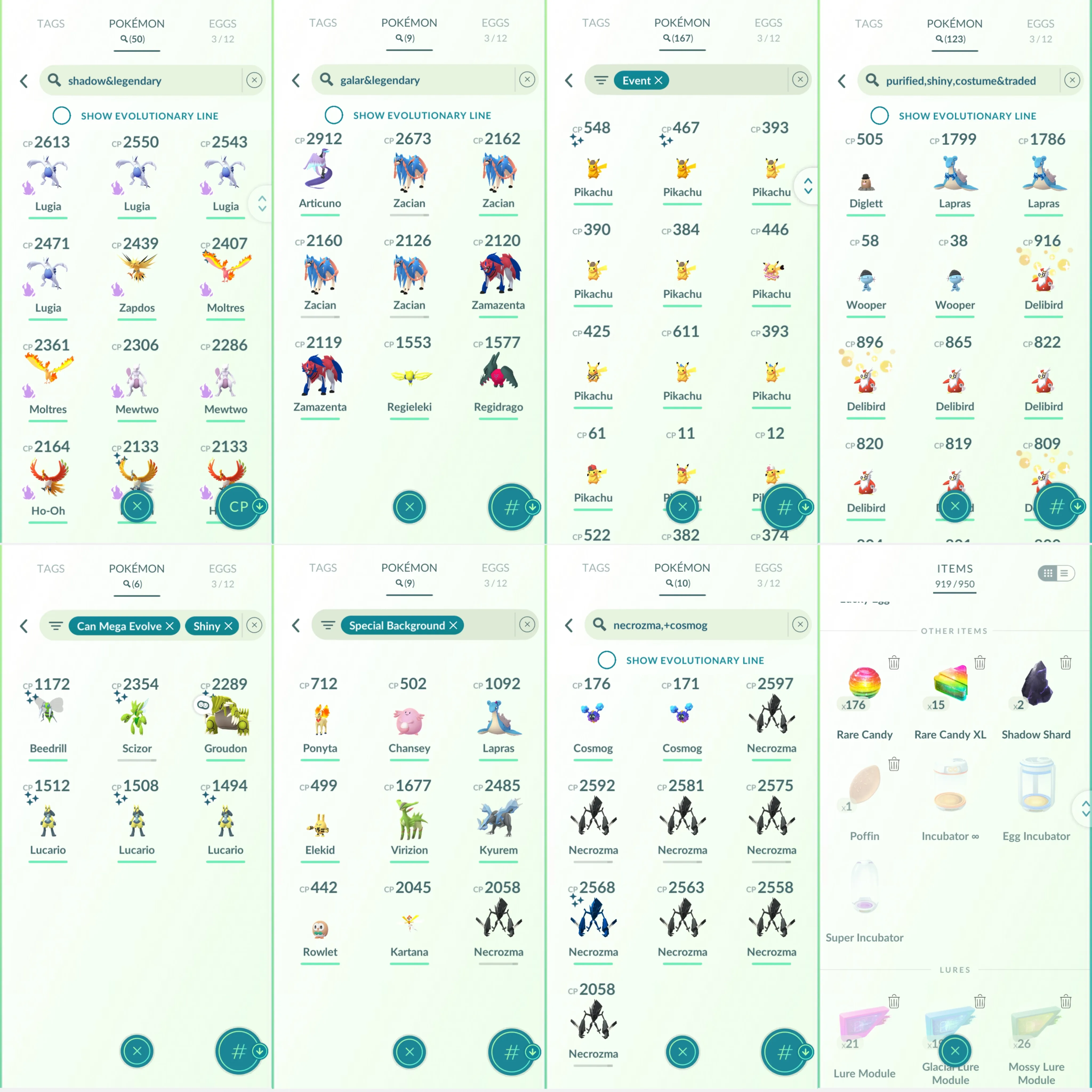 1715 LV50 Shiny GMax Charizard Shiny Primal Groudon Shiny Mega Lucario Cosmog x2 Galarian Articuno