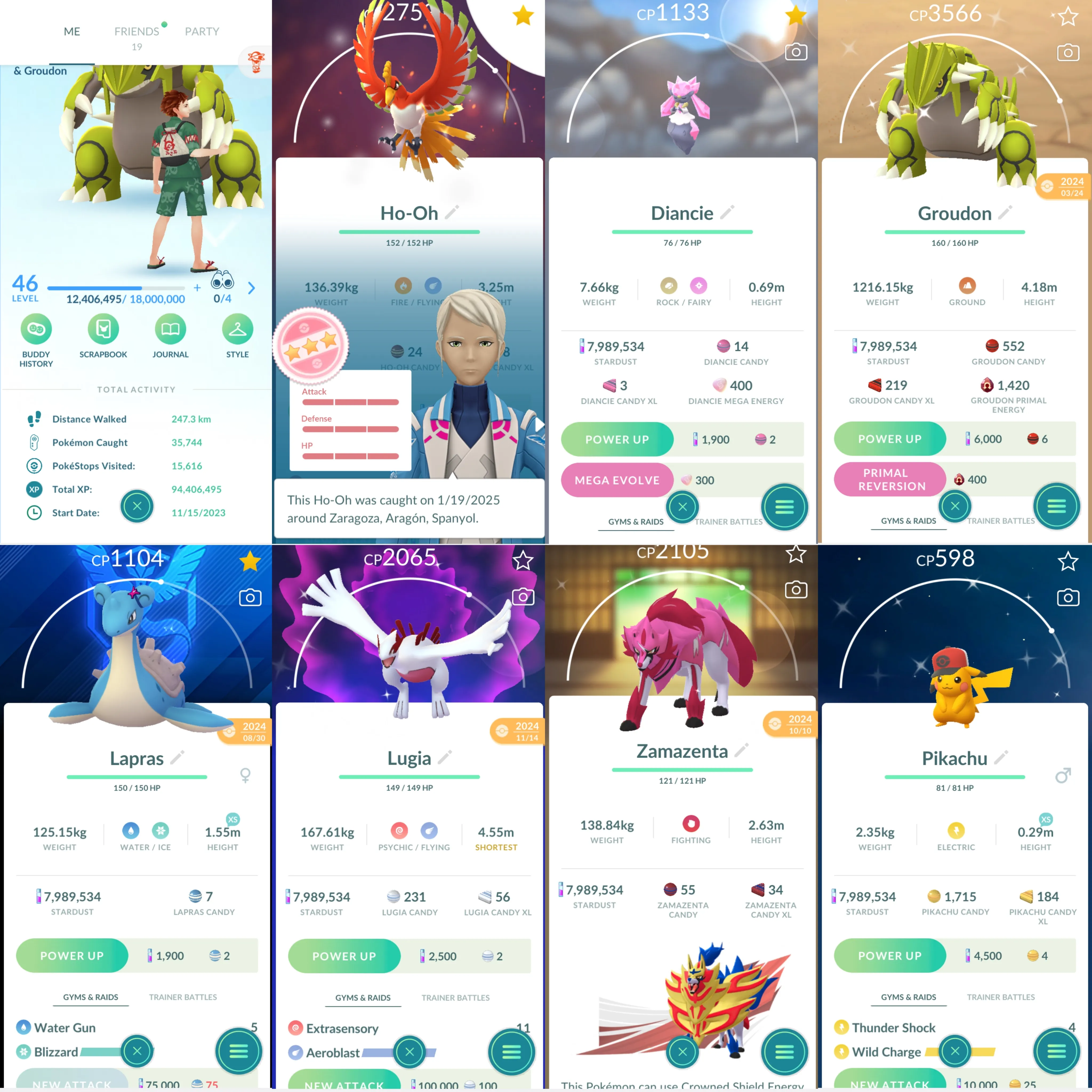 1733 LV46 Ho-Oh100 Lugia100 GMax Charizard GMax Blastoise Meloetta Shaymin Mega Diancie Shiny: primal groudon, lugia, zamazenta