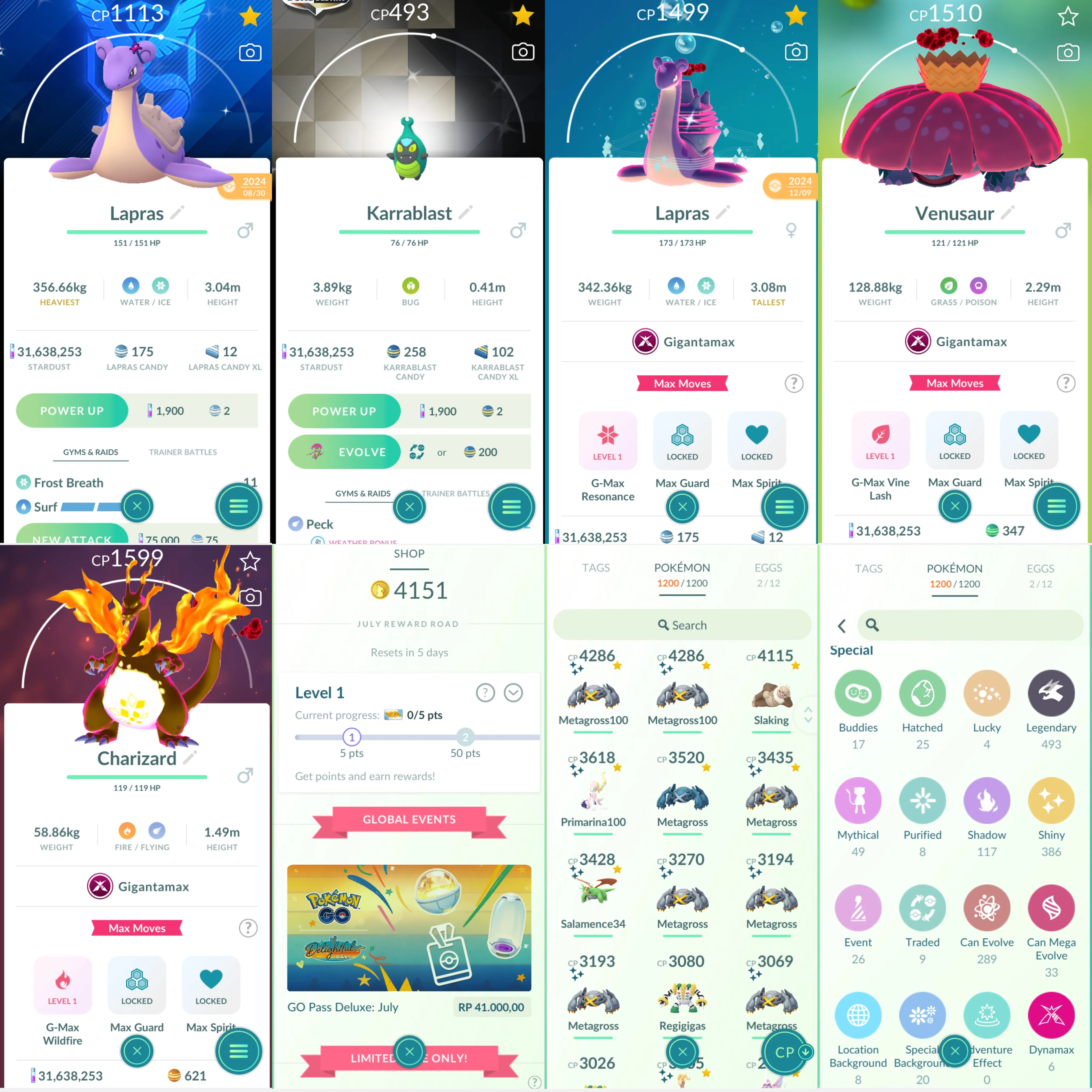 1735 LV50 Shiny Shadow Mewtwo Shiny Rayquaza Shundo Metagross Shiny Mega Heracross Shiny Mega Lucario