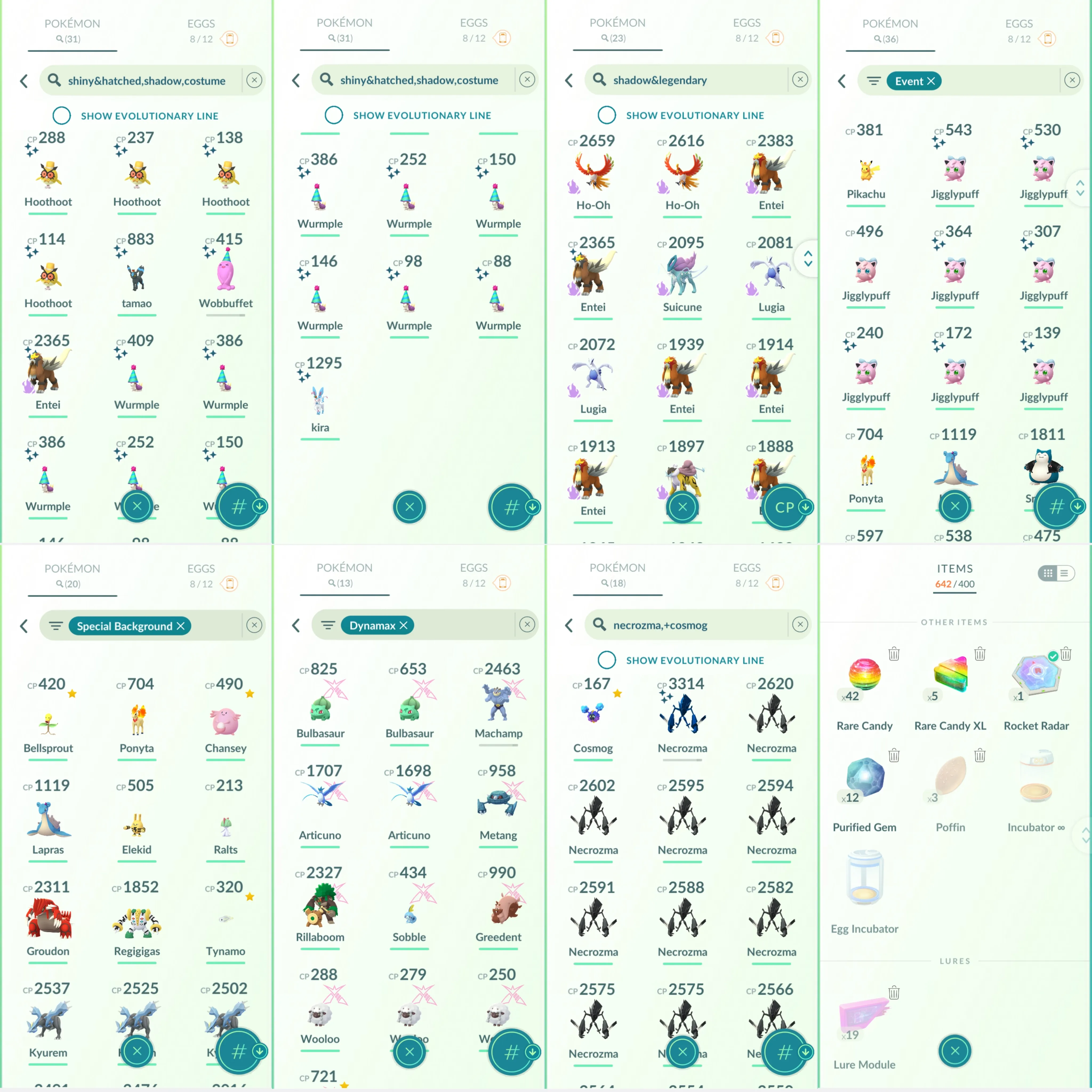 1737 LV46 Roar of Time Shiny GMax Charizard Shiny Necrozma Shiny Kyogre Shiny: shadow entei, registeel, tapu Koko, Regirock