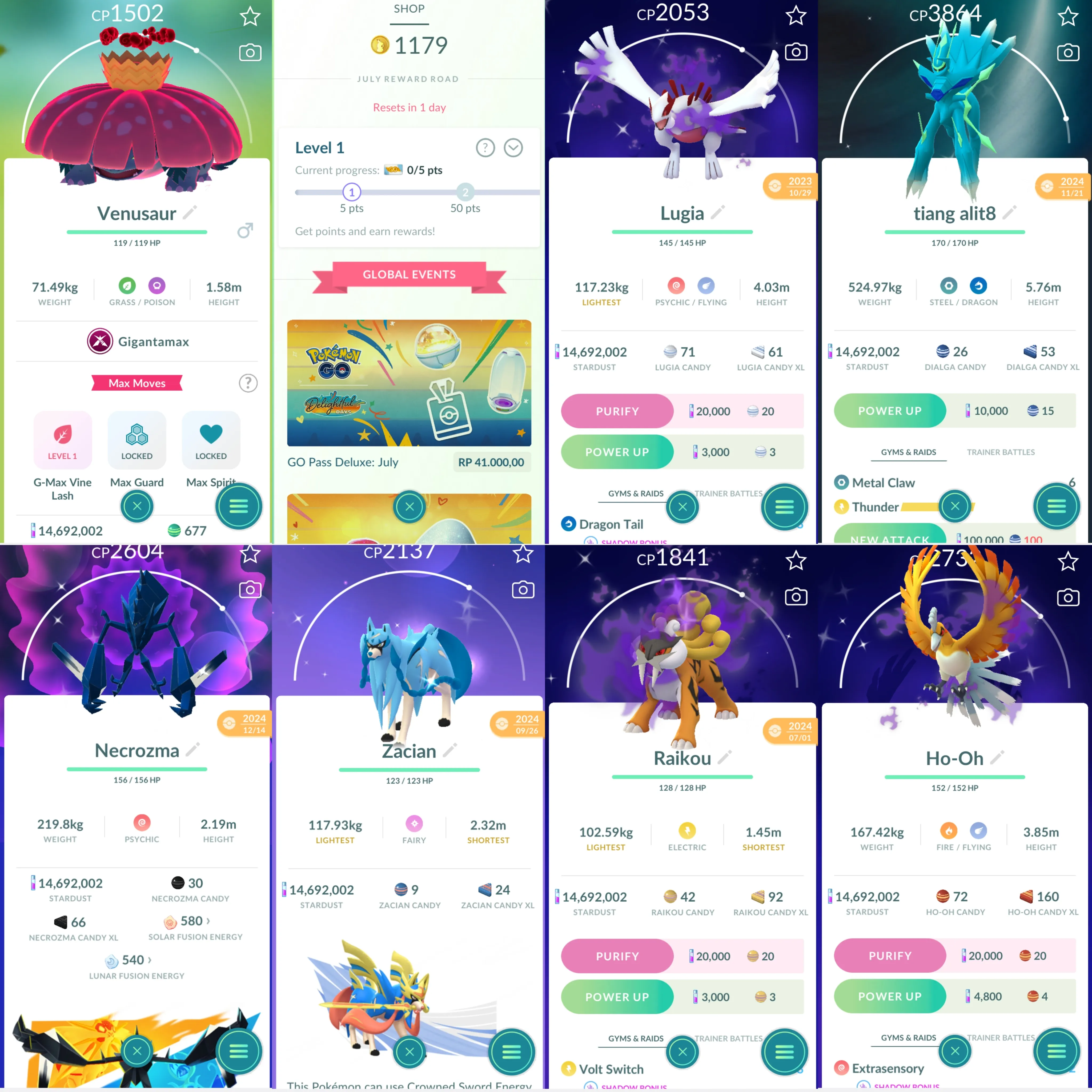 1744 LV50 Enamorus100 Genesect100 Shiny Mega Rayquaza Shiny Mega Lucario Shinu GMax Lapras Shiny Primal Groudon