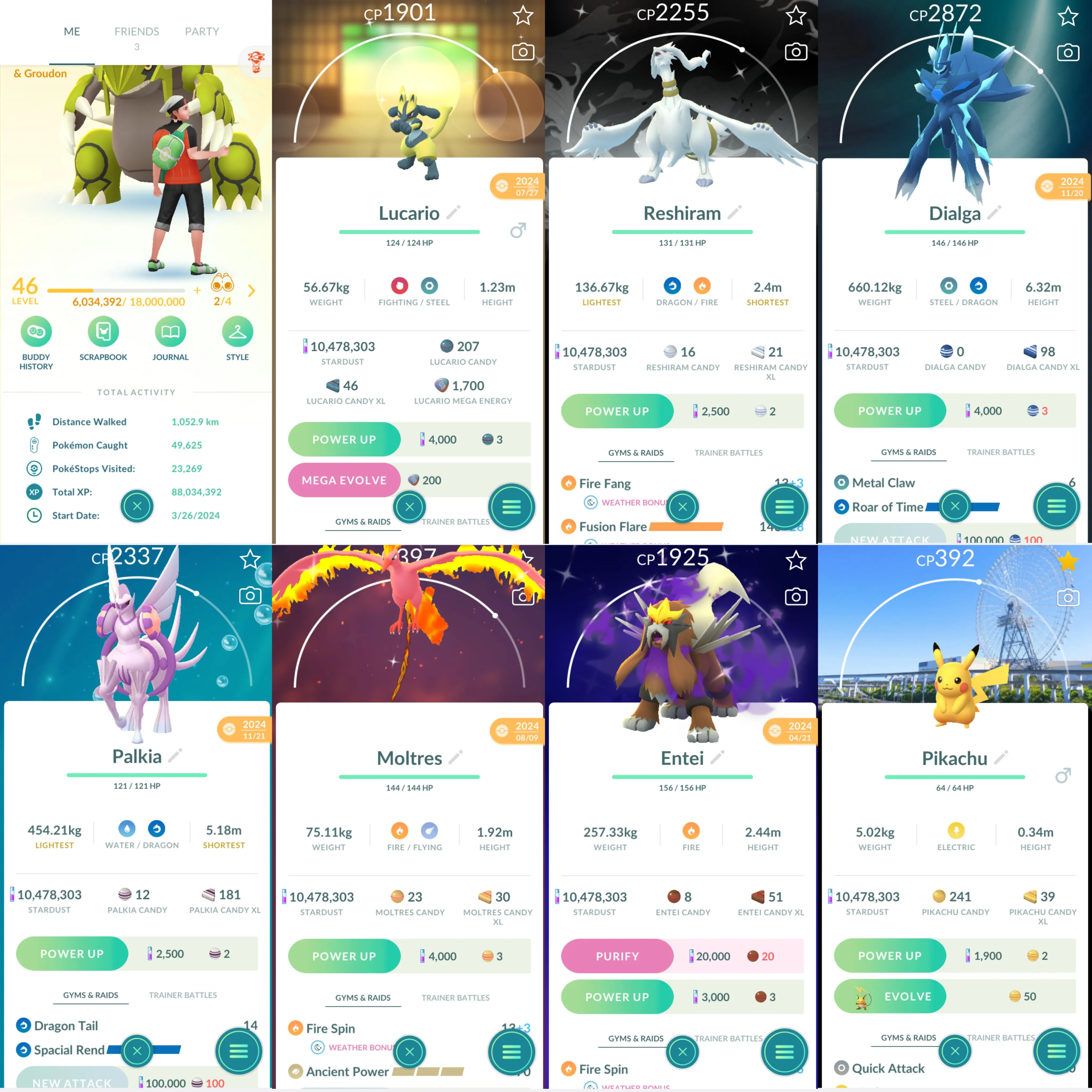 1746 LV46 Shiny Rare Reshiram BG Spacial Rend Roar of Time Shiny: Mega Lucario, Necrozma, moltres, shadow entei, shadow ho-oh